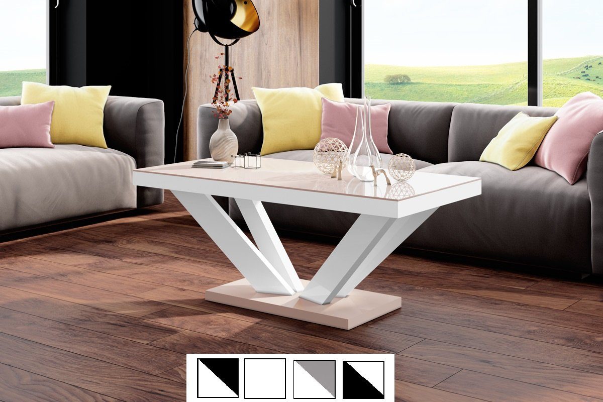 Hochglanz Hochglanz Couchtisch Design designimpex - Tisch Highgloss Marmoroptik HV-222 Couchtisch Weiß Wohnzimmertisch Hochglanz