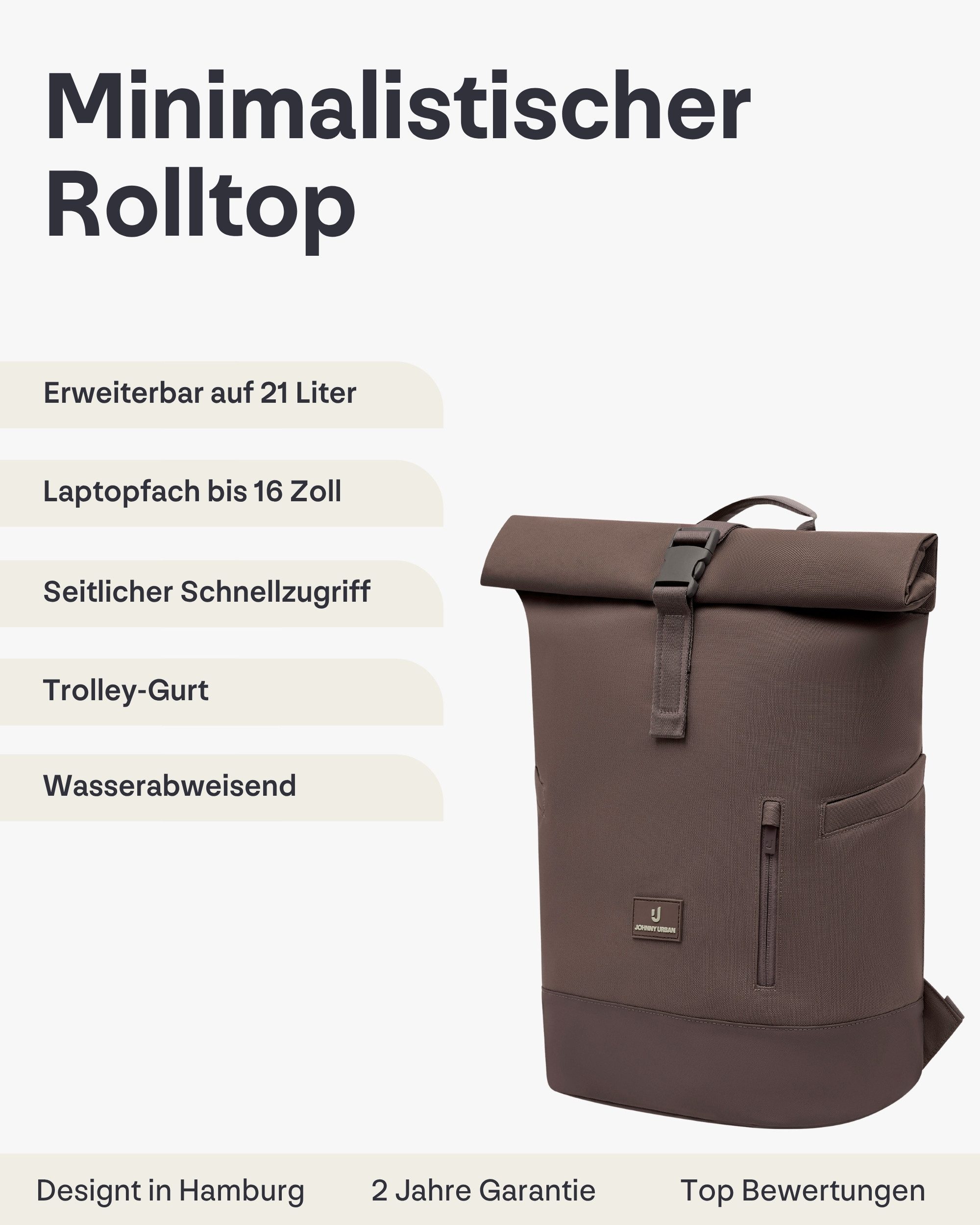 Johnny Urban Cityrucksack Luca Medium Rolltop Rucksack (1-tlg), Gepolstertes Laptopfach, Wasserabweisend – Bild 2 von 5