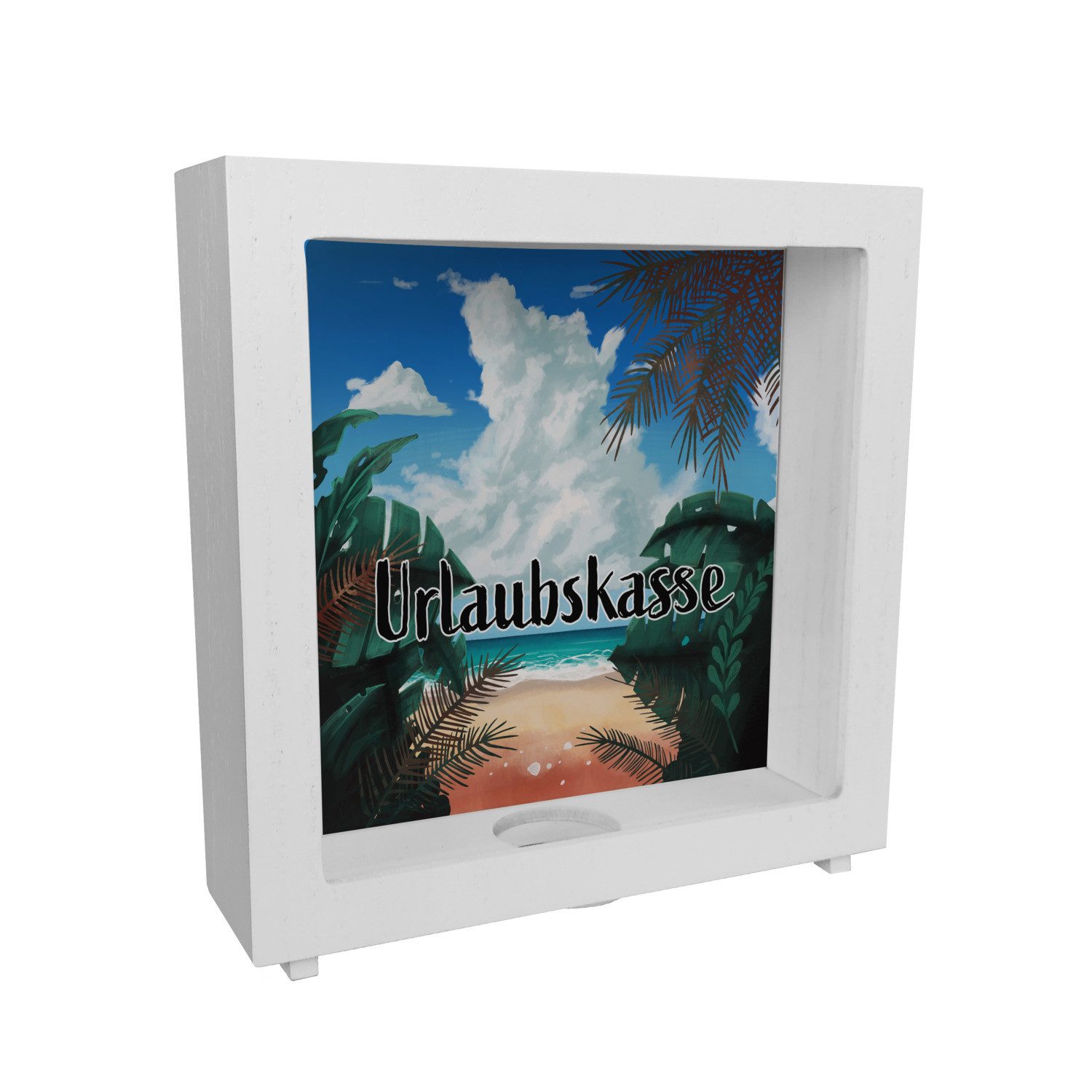 Spardose Rahmen Spardose aus Holz Keramik mit sommerlichem Strandmotiv und