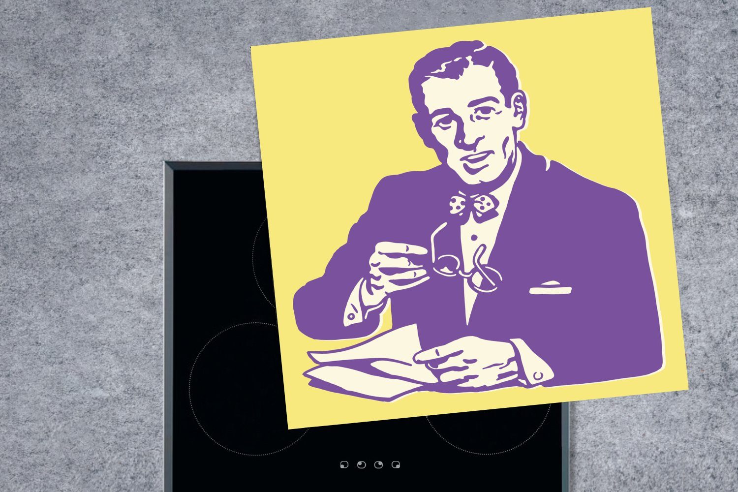 (1 Herdblende-/Abdeckplatte Lesen, cm, MuchoWow tlg), Ceranfeldabdeckung, Arbeitsplatte eines beim küche anständigen für Eine Vinyl, Mannes Illustration 78x78