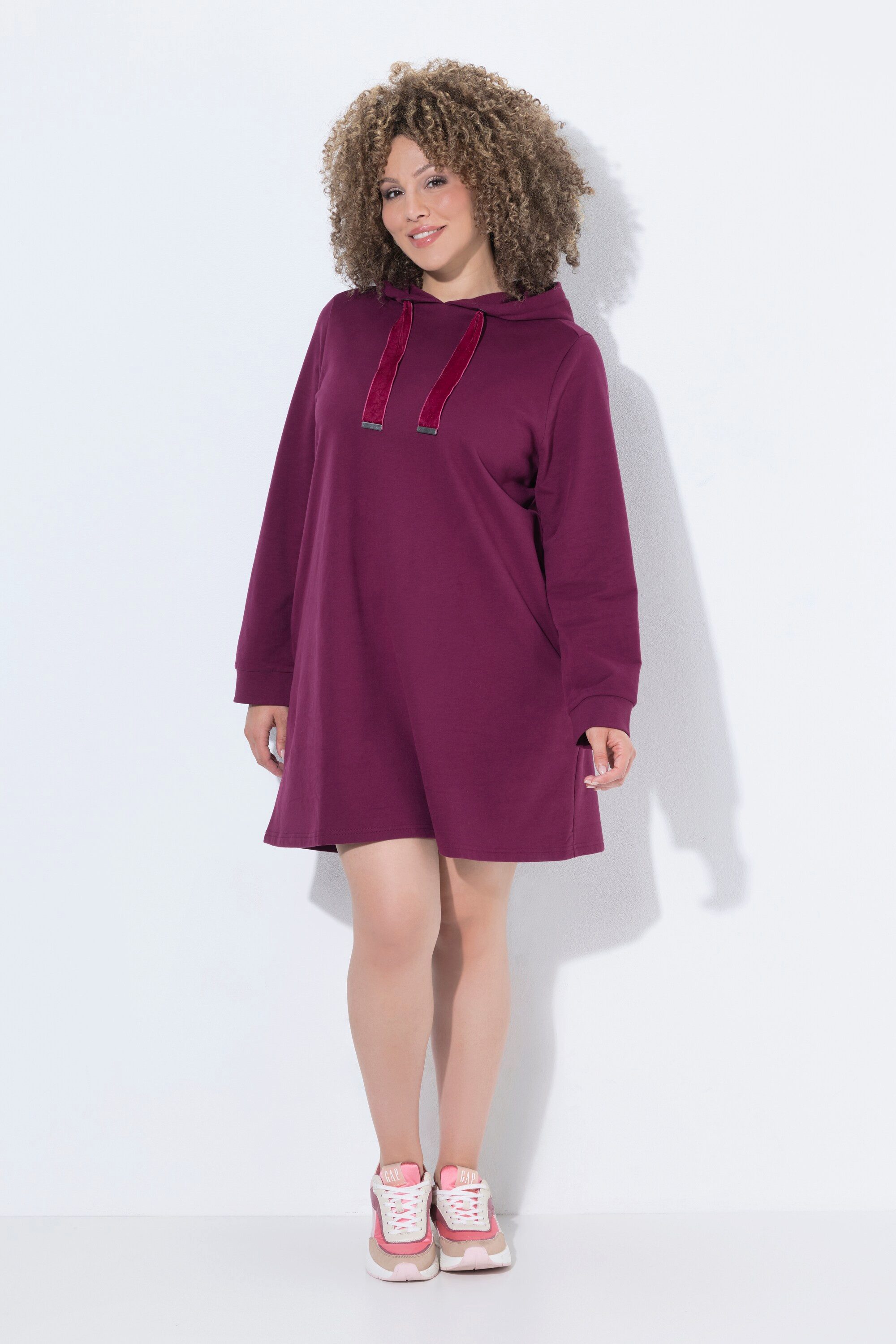 Ulla Popken Jerseykleid Sweatkleid Kapuze A-Linie Langarm Taschen
