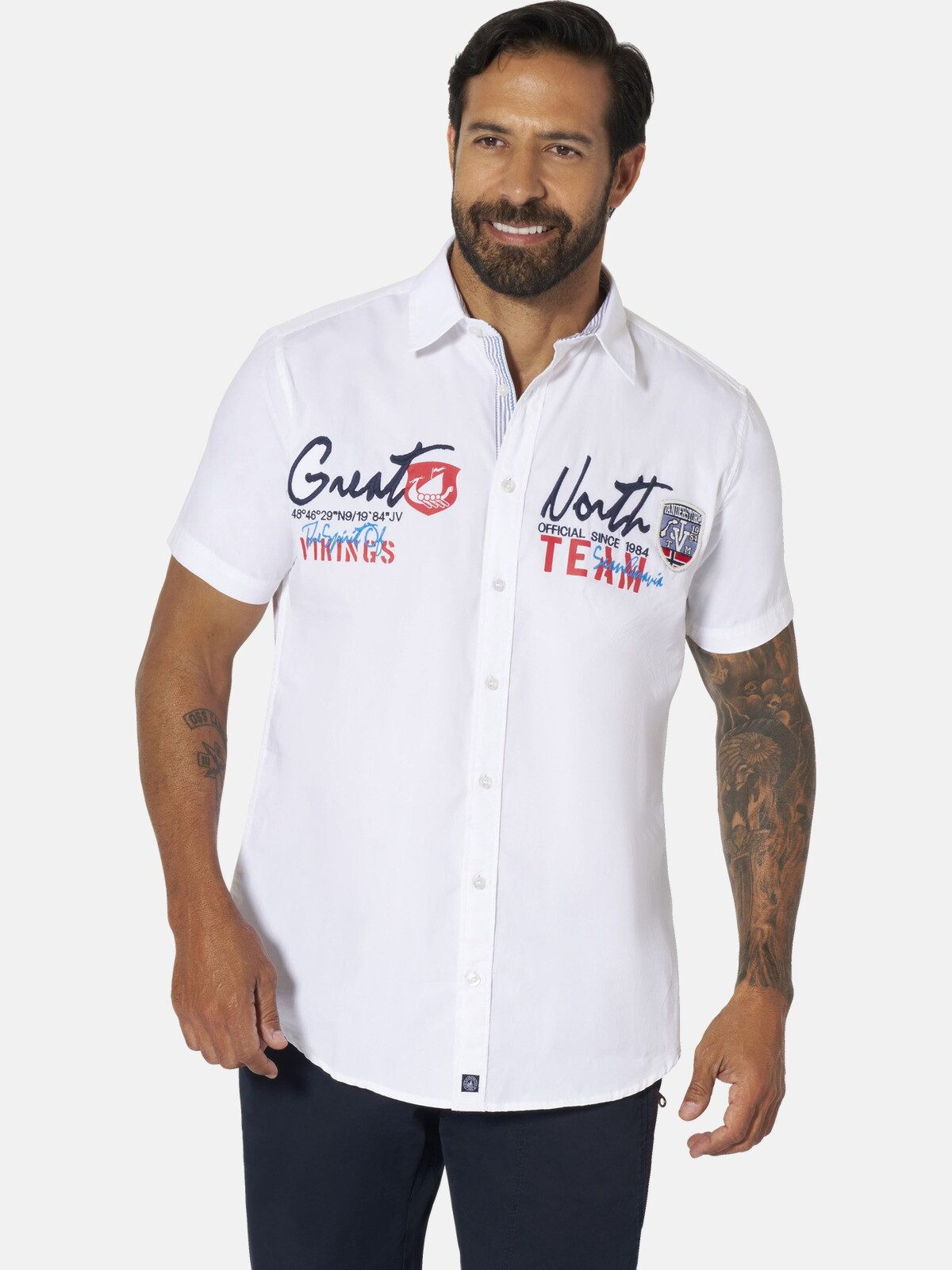 Jan Vanderstorm Kurzarmhemd FREYDIS mit großer Brustapplikation