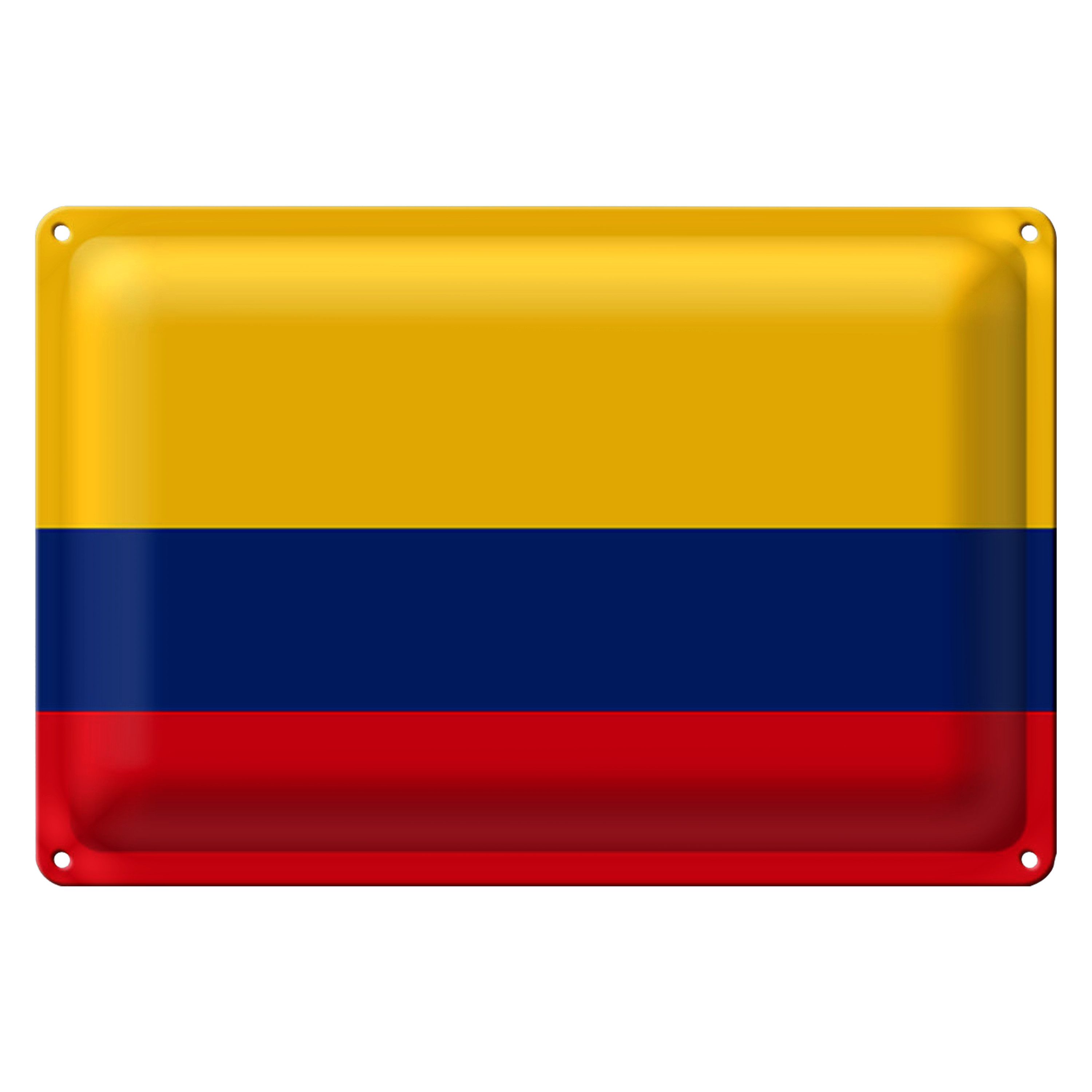 Roomando Metallschild Blechschild Flagge Kolumbien 30x20cm Flag of Colombia