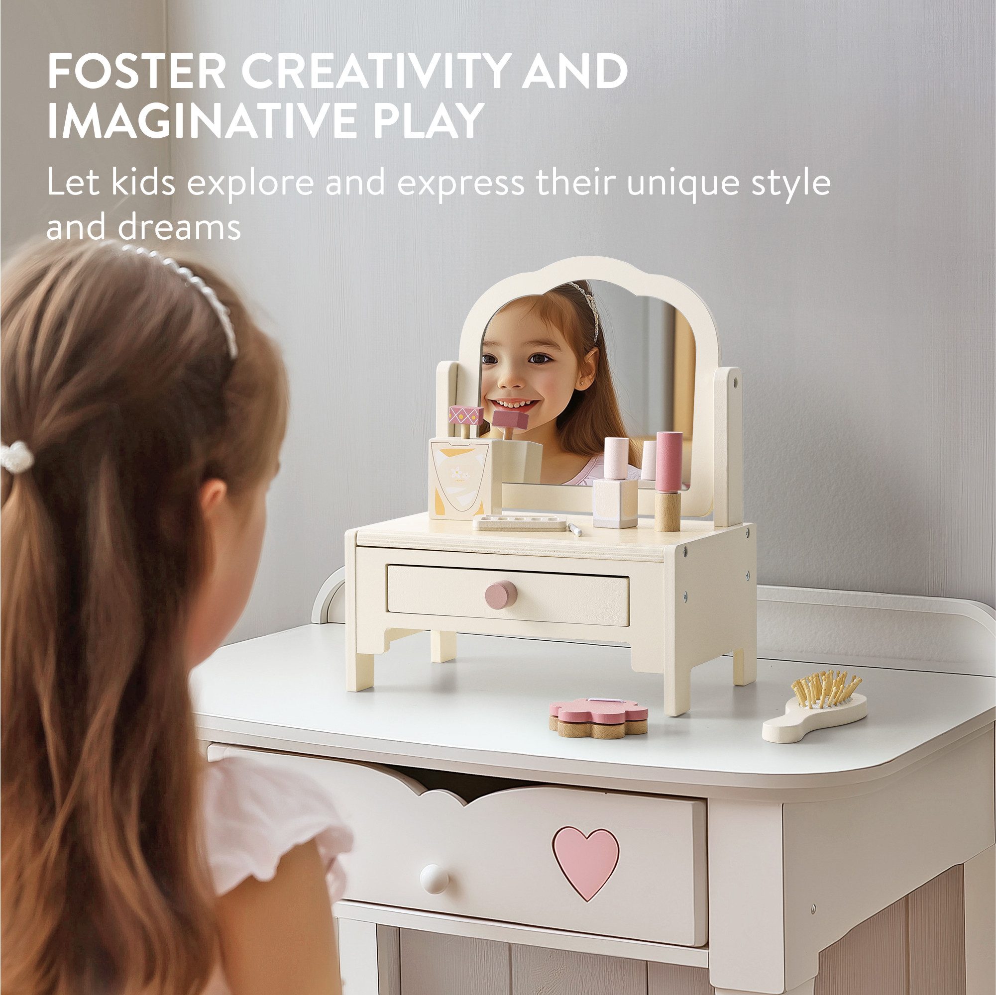 Navaris Schminktisch Schminktisch Kinder aus Holz ab 3 Jahre - Schmink Tisc günstig online kaufen