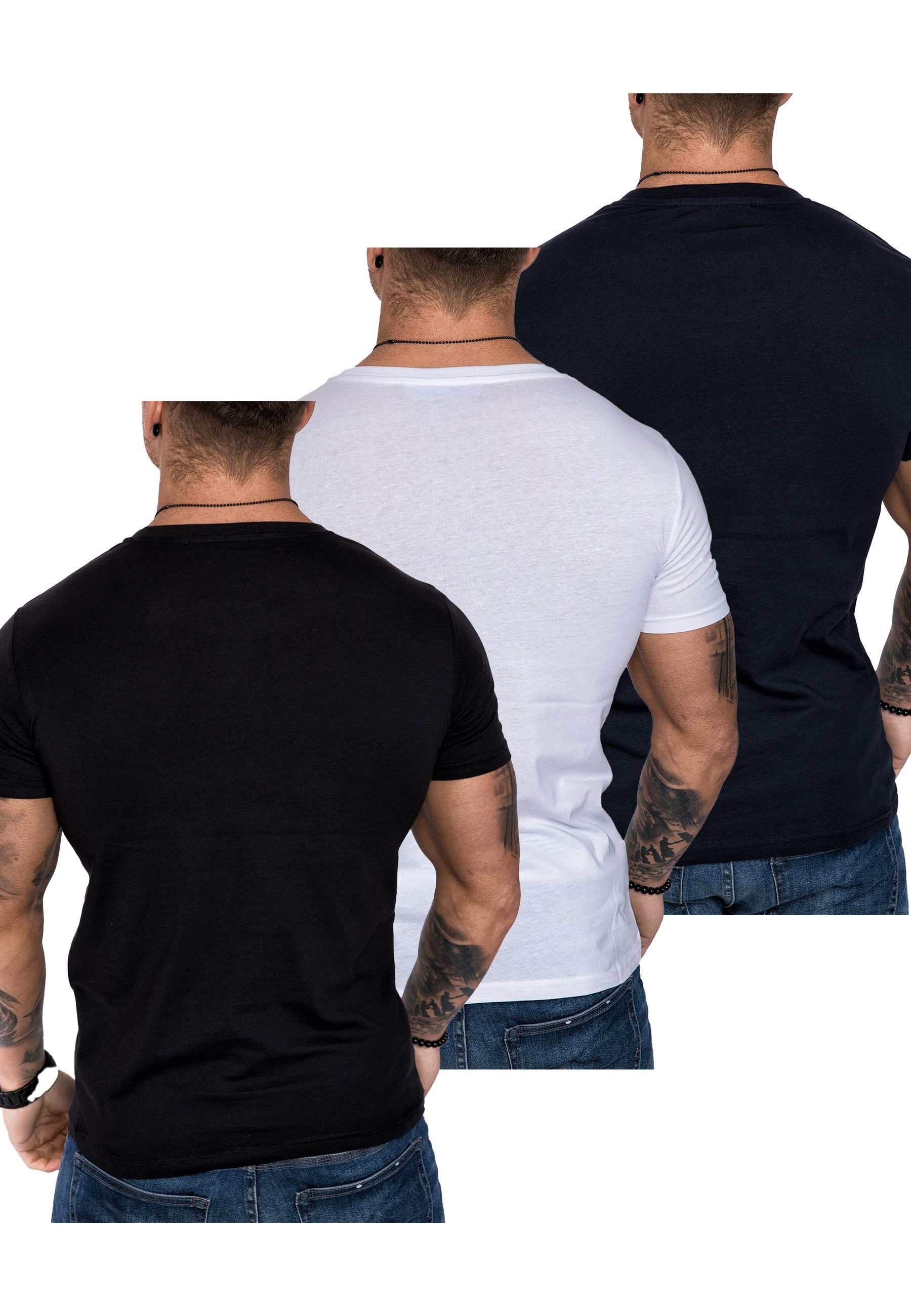 (3er-Pack) T-Shirt Oversize mit (Navyblau Rundhalsausschnitt + Amaci&Sons 3er-Pack Basic T-Shirts + Herren Weiß Schwarz) 3. T-Shirt LANCASTER