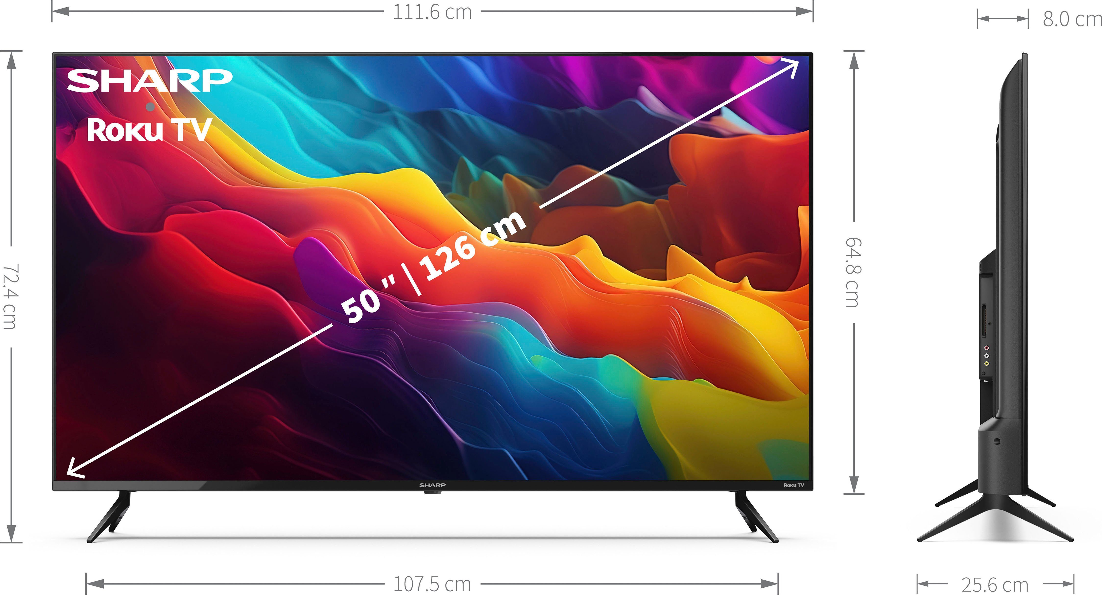 Sharp 50FJ2E LED-Fernseher (126 cm/50 4K Roku Rahmenlos, HD, Digital) Dolby nur Ultra Zoll, in HDR10, Smart-TV, TV Deutschland verfügbar