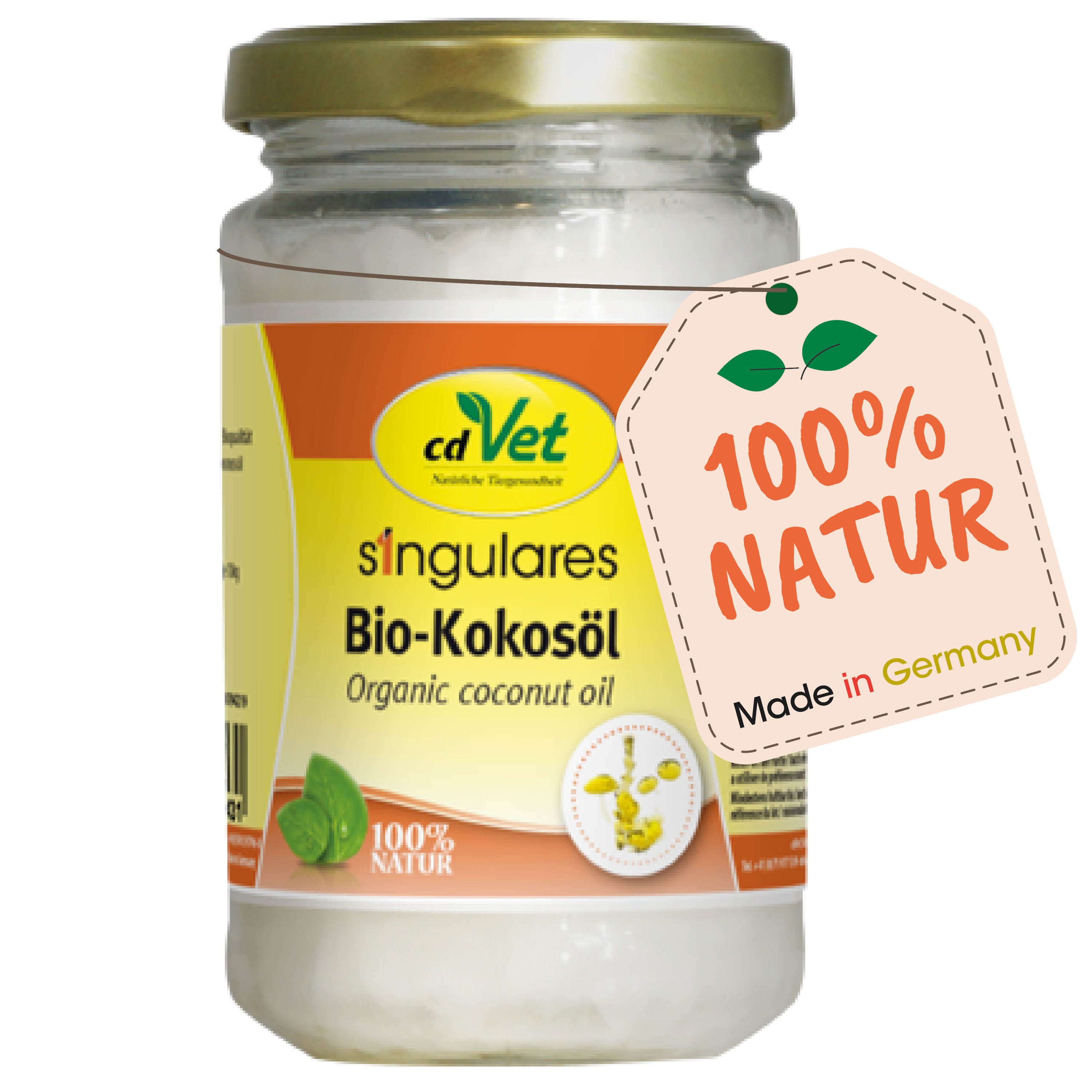 cdVet Singulares Bio-Kokosöl, Ergänzungsfutter für: Zwergkaninchen, Reptilien, Meerschweinchen, Vögel, Katzen, Hunde, aus schonender erster Kaltpressung, kann Eigengeruch überdecken
