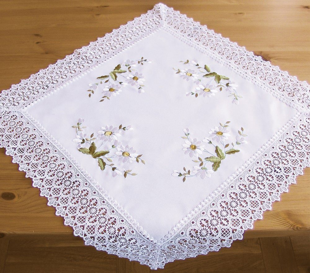 matches21 HOME & HOBBY Tischdecke Mitteldecke Stick Voile Stoff mit Häkelka günstig online kaufen