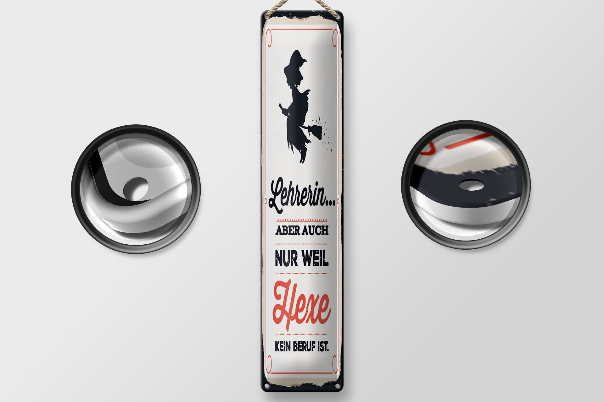 Femer GmbH Metallschild Spruch 46x10 cm Lehrerin Hexe kein Beruf, (1 St), gewölbte Oberfläche, abgerundete Ecken, umgeschlagene Kanten