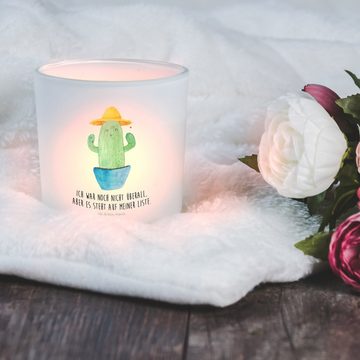 Mr. & Mrs. Panda Windlicht Kaktus Hut - Transparent - Geschenk, Geschenkidee, Teelichtglas, Teel (1 St), Stimmungsvolle Beleuchtung