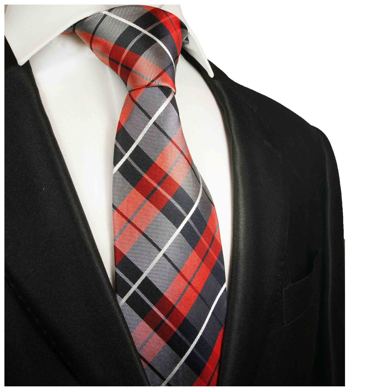 Paul Malone rot Krawatte 592 100% Schlips Schottenmuster Seide Seidenkrawatte Schmal Herren (6cm), Designer Plaid dunkelblau