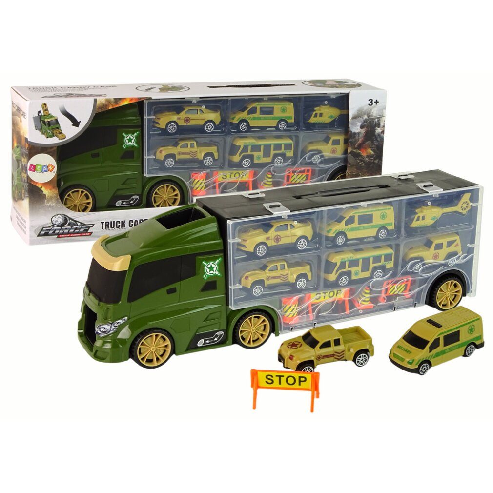 LEAN TOYS Spielzeug-Boot Auto-Abschleppwagen-Federn-Koffer für grüne Autos