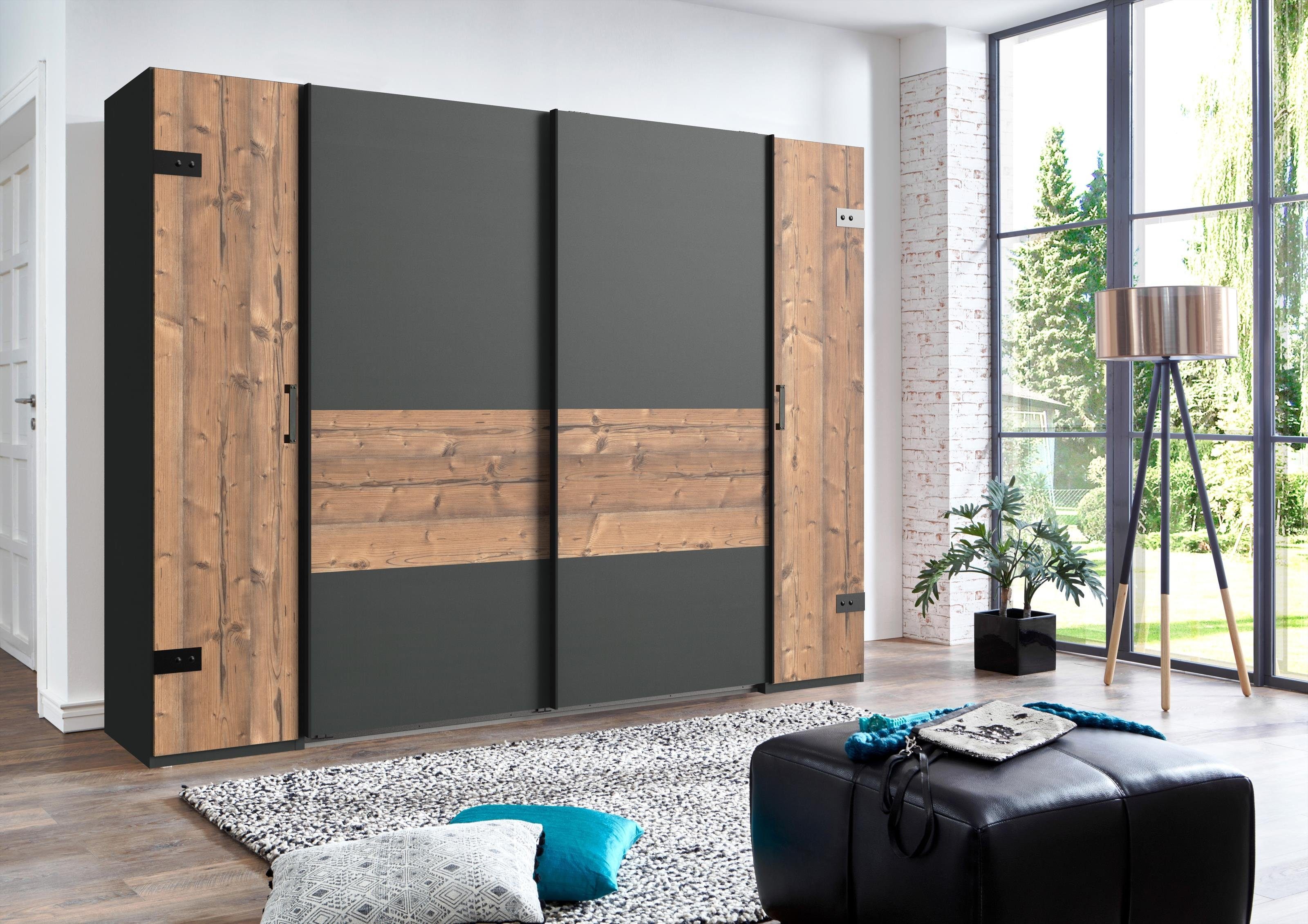 freiraum Dreh-/Schwebetürenschrank Stockholm (B/H/T: 272x210x65 cm) in braun mit 4 Türen und 10 Einlegeböden