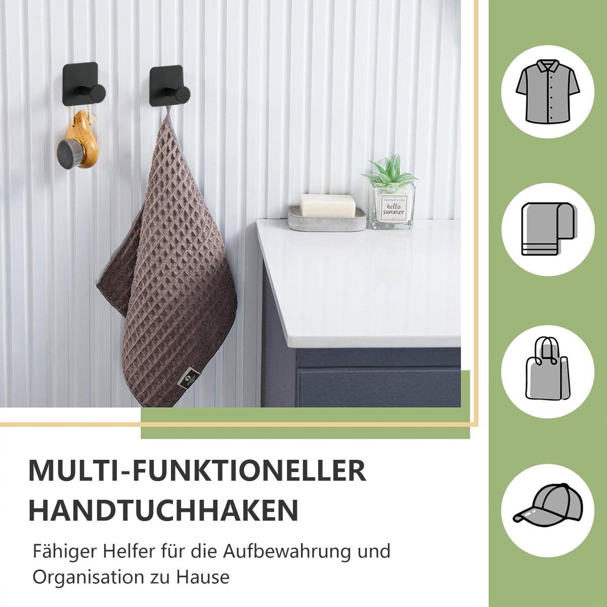 Selbstklebend,Selbstklebende Handtuchhaken Handtuchhaken Jormftte Für Schwarz Haken Badezimmer,Küche