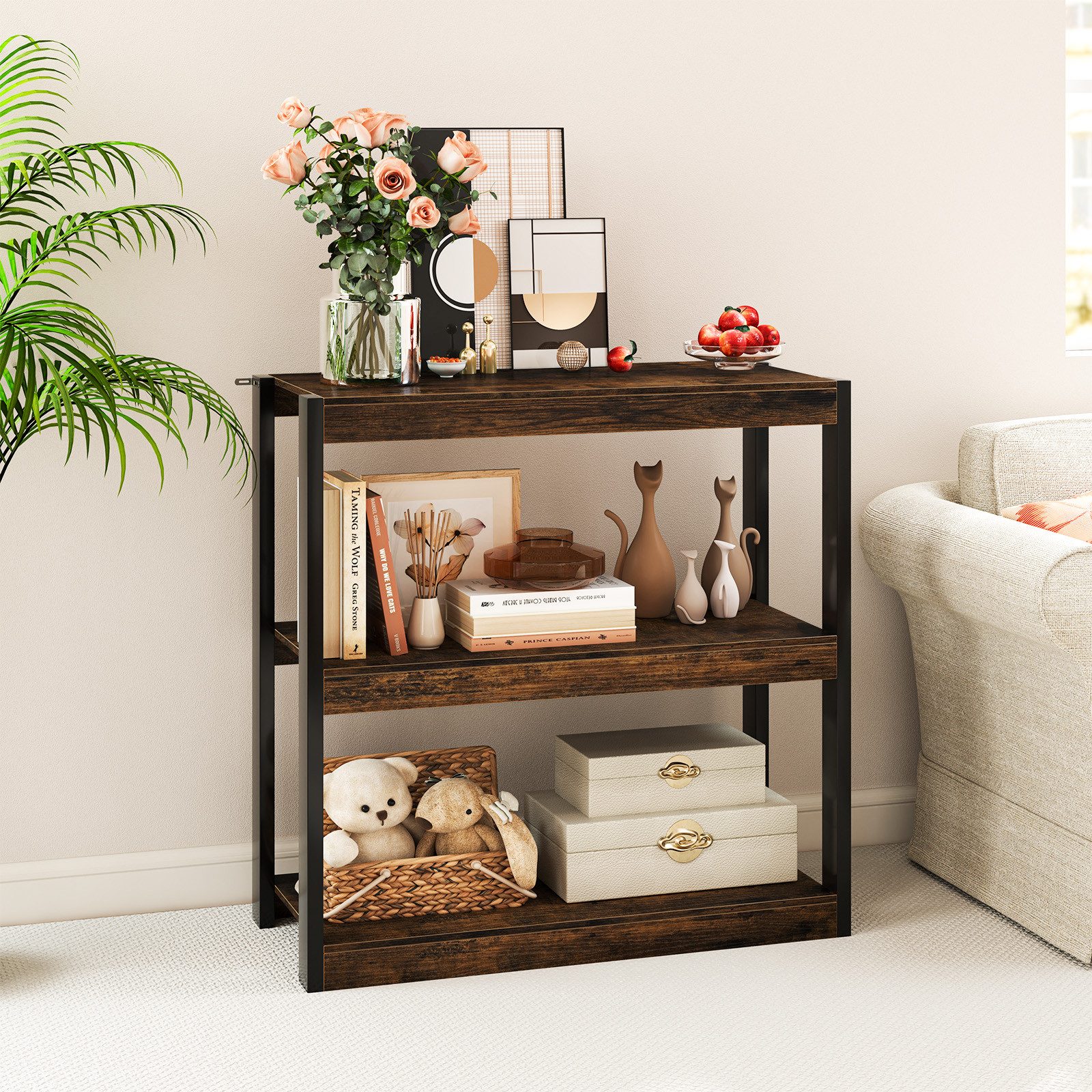 COSTWAY Bücherregal, Standregal 3 Ebenen, Holz, Leiterregal 90x39,5x90cm günstig online kaufen