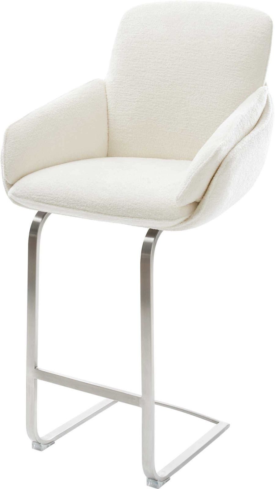 DELIFE Barhocker Luan-Flex, Freischwinger Flach Edelstahl Silberfarben Bouclé Soft Beige