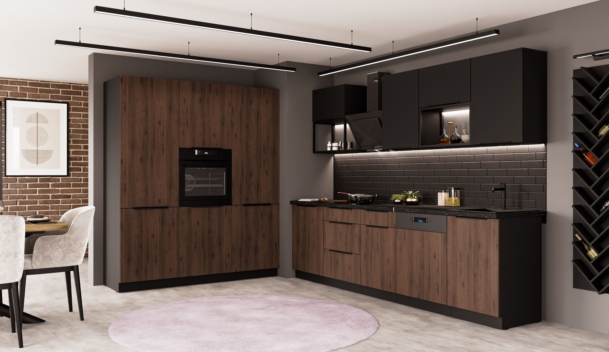 Küchen-Preisbombe Küchenzeile MONZA + SIENA LOFT 280 + 180 Küchenblock Küche Nussbaum Schwarz matt