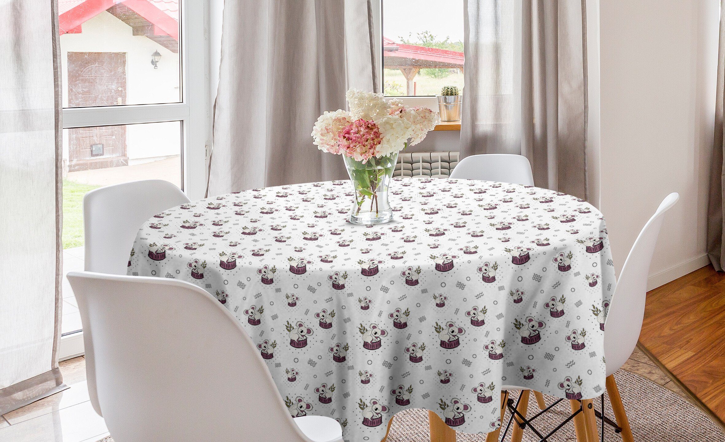 Abakuhaus Tischdecke Kreis Tischdecke Abdeckung für Esszimmer Küche Dekoration, Gekritzel Bär Koalas Muster Kreise