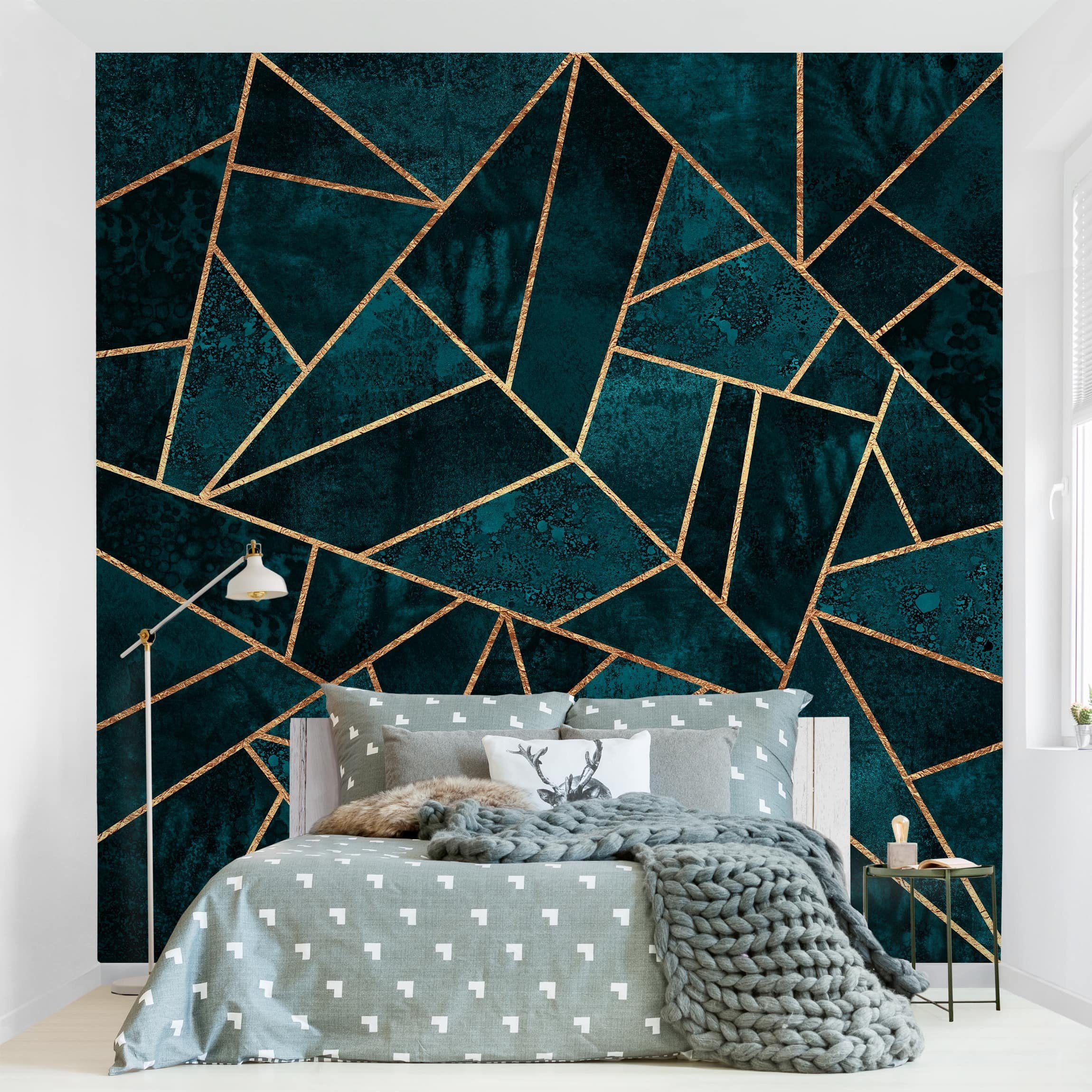 Bilderdepot24 Vliestapete Abstrakt Dunkles Türkis Gold Tapete Wanddeko Modern Kunst, Glatt, Matt, (Inklusive Gratis-Kleister oder selbstklebend), Wohnzimmer Schlafzimmer Küche Flur Fototapete Motivtapete Wandtapete