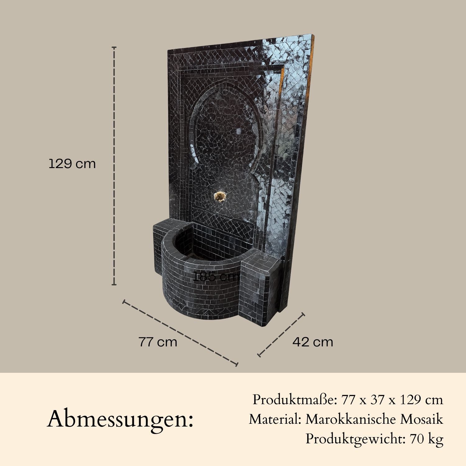 Marrakesch Orient & Mediterran Interior Zimmerbrunnen Marokkanischer Mosaik Gartenbrunnen Modell 03-021 aus Mosaik 130 cm, 77 cm Breite, (1 tlg), Handarbeit