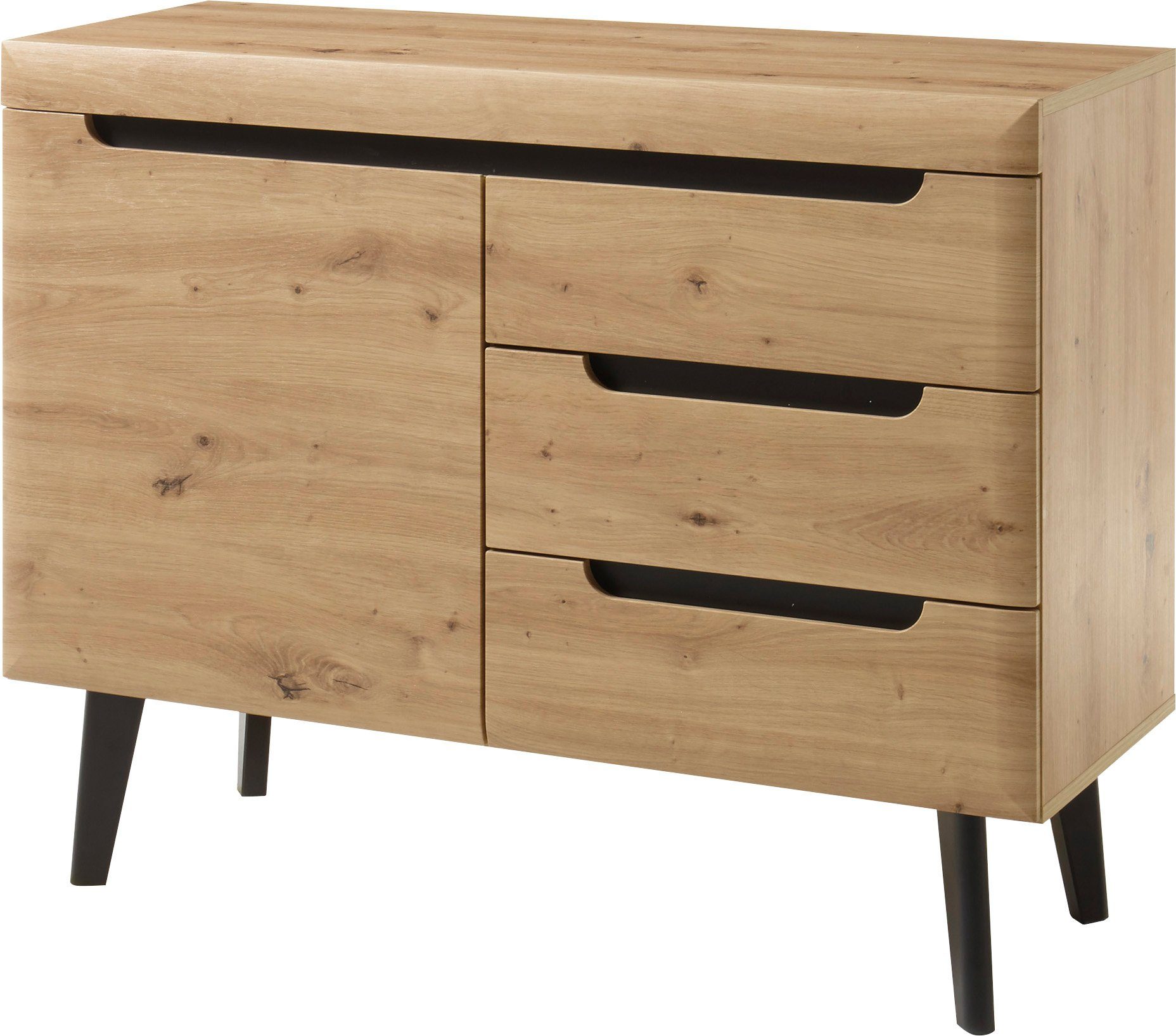 INOSIGN Sideboard Torge, Anrichte, Kommode, Schubladenschrank (1 St), abgeschrägte Füße, drei Farben, Scandi Design, 107 cm breit. Reduzierter Preis € 309,99. Unverbindliche Preisempfehlung € 549,99