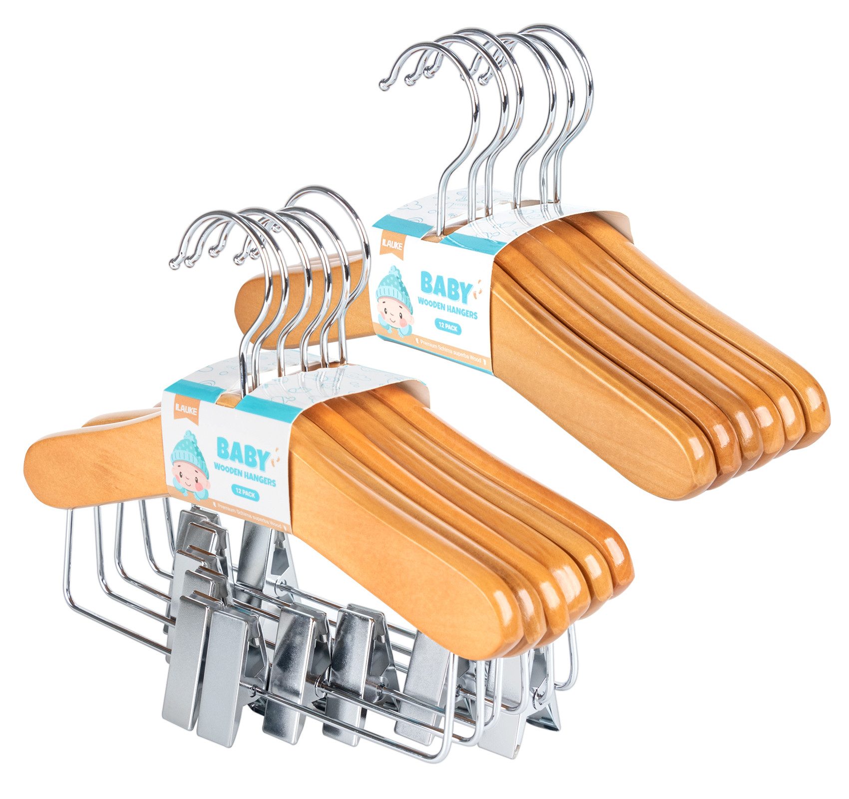ElitVita Kleiderbügel 12tlg Holz Kinderkleiderbügel Baby günstig online kaufen