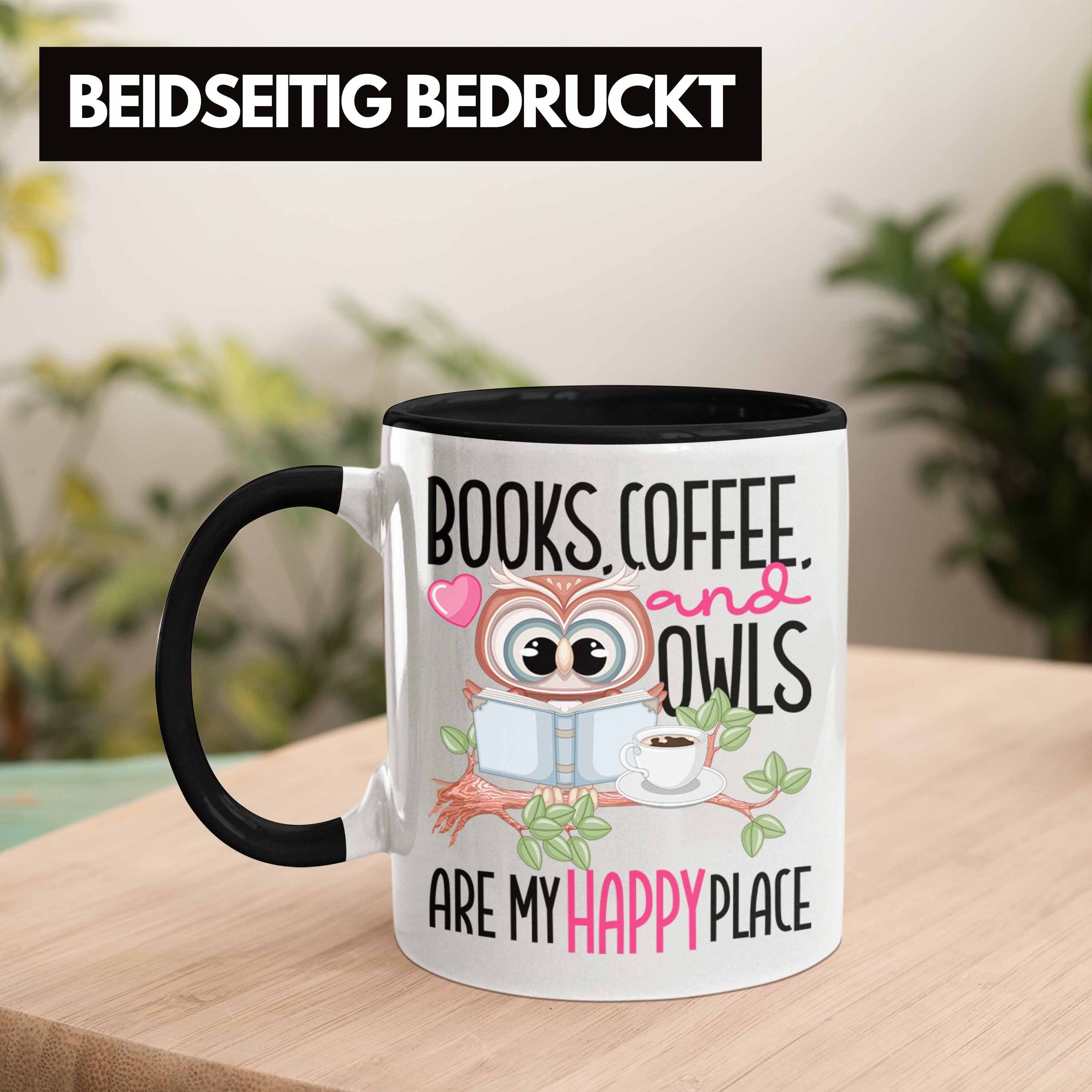 Lesen Place Tasse Happy Tasse Kaffee Bücher Trendation Bücher Schwarz Eulen Geschenk Leseratte