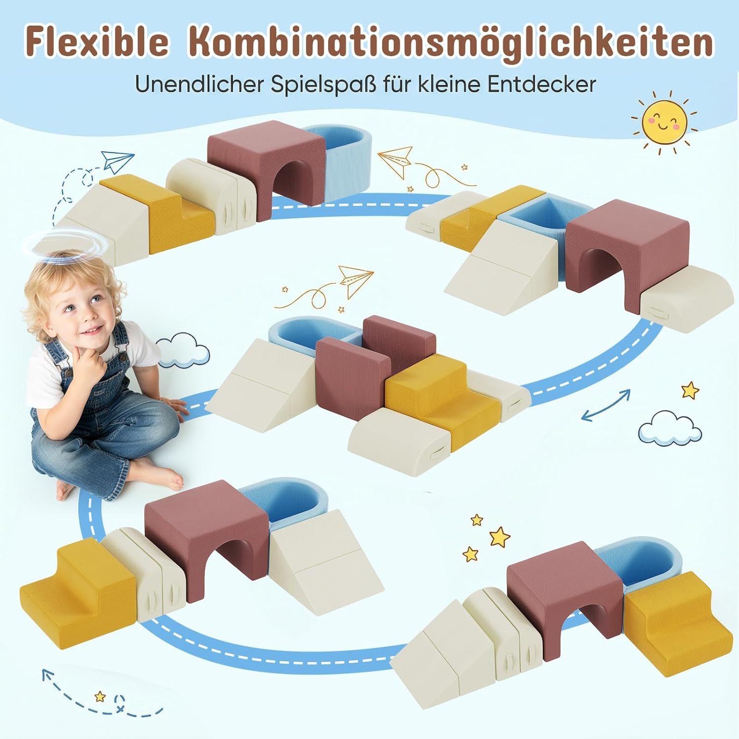 TLGREEN Kindersofa 7 PCS Schaumstoff Kinderbausteine Sofa, Kletterblöcke mit Ballpool,Spielzeug für Indoor-Spaß, Sicher Weiches Spielzeug für Kleinkinder 12 Mon – Bild 4 von 5