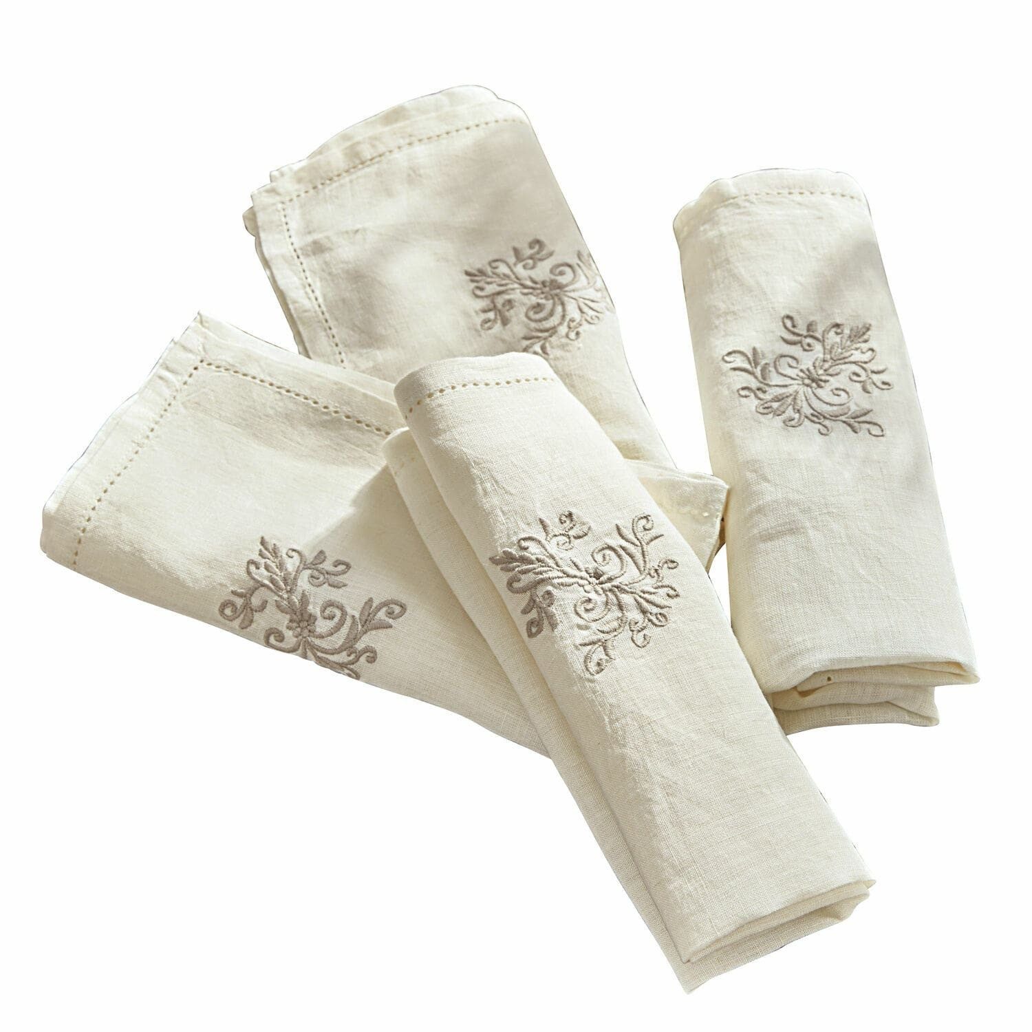 Stoffserviette Servietten 4er Set Claudine creme/grau