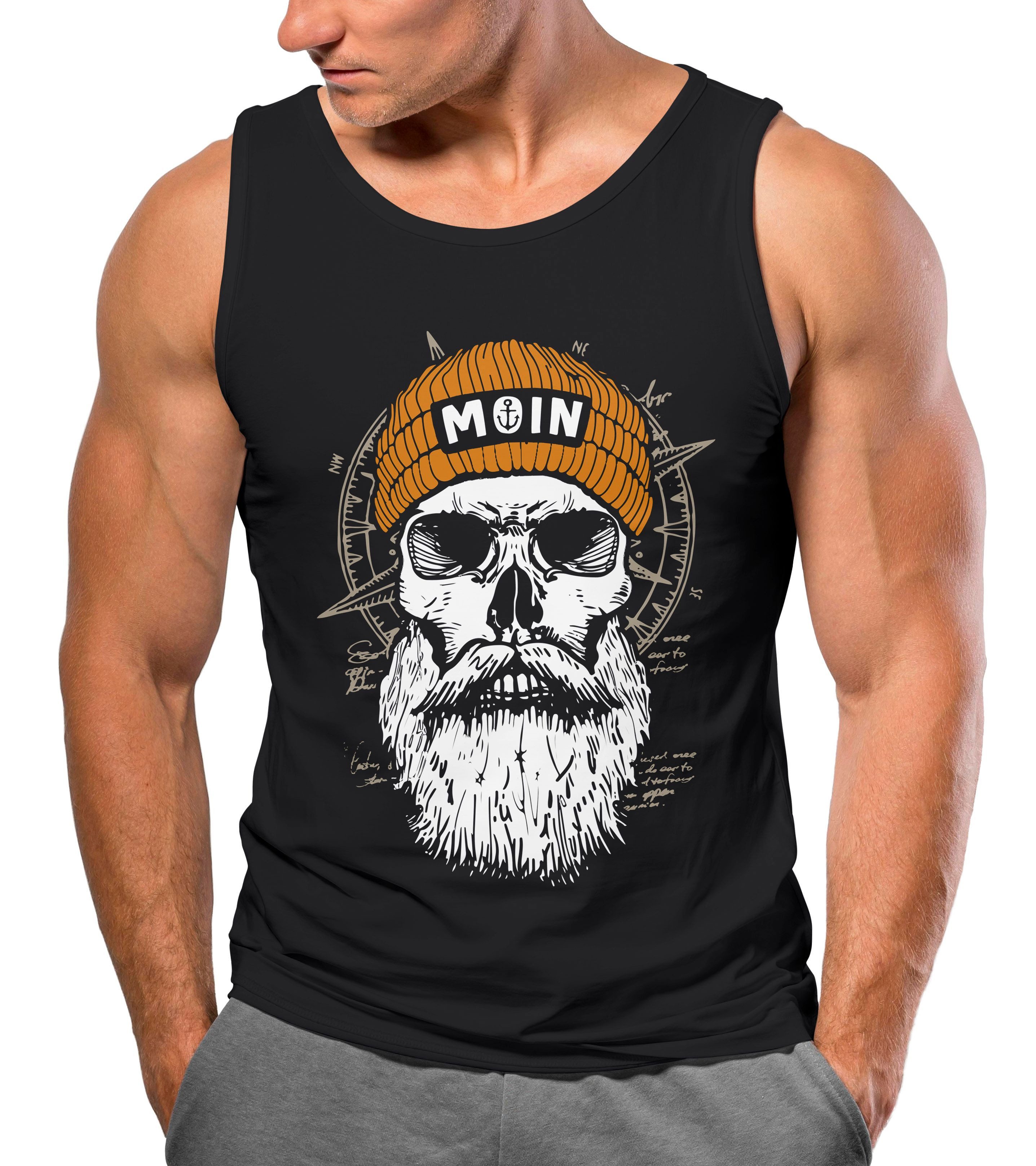Neverless Tanktop Herren Tank-Top Printshirt Moin Skull Windrose Kompass Totenkopf mit Print