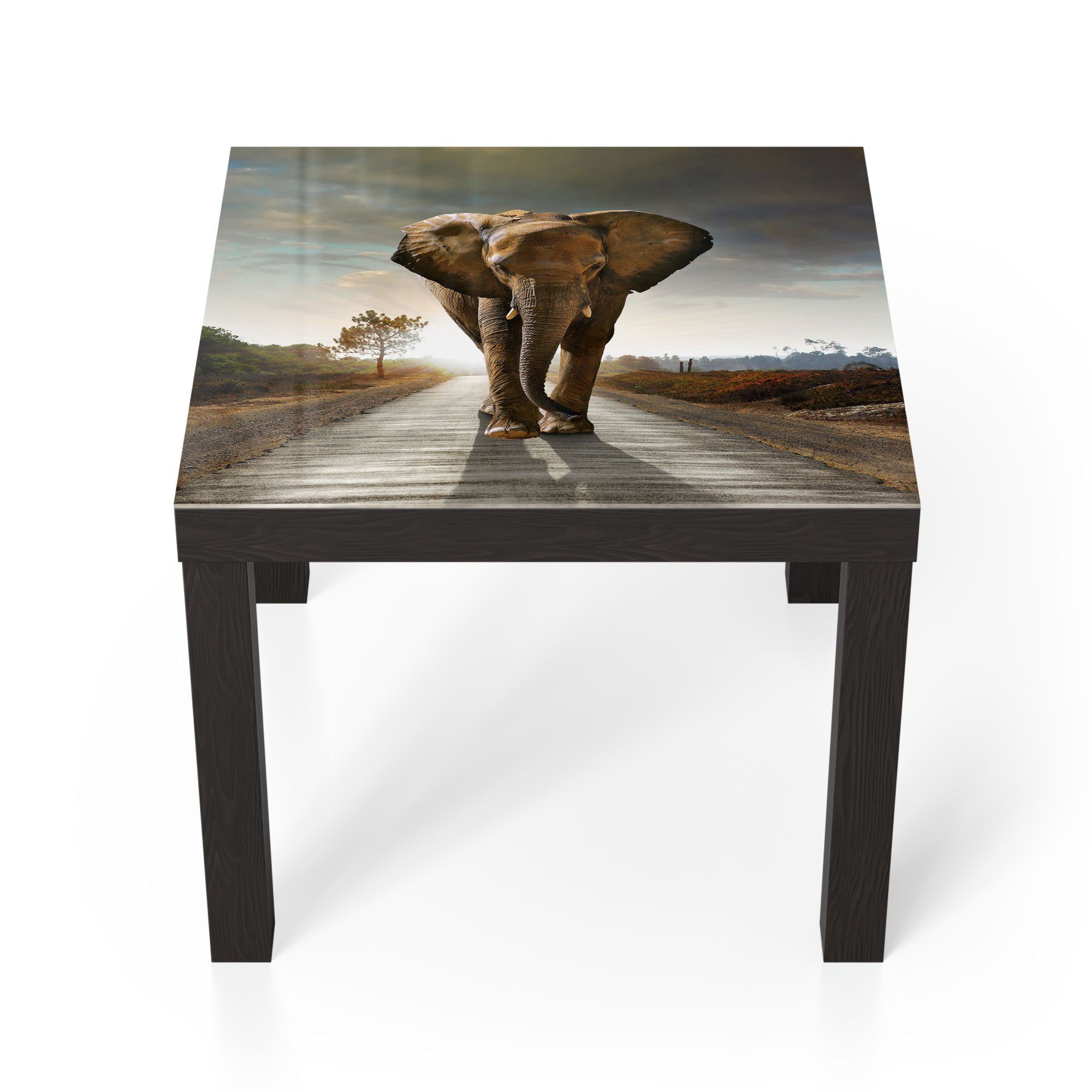 DEQORI Couchtisch 'Elefant auf Asphalt', Glas Beistelltisch Glastisch modern Schwarz