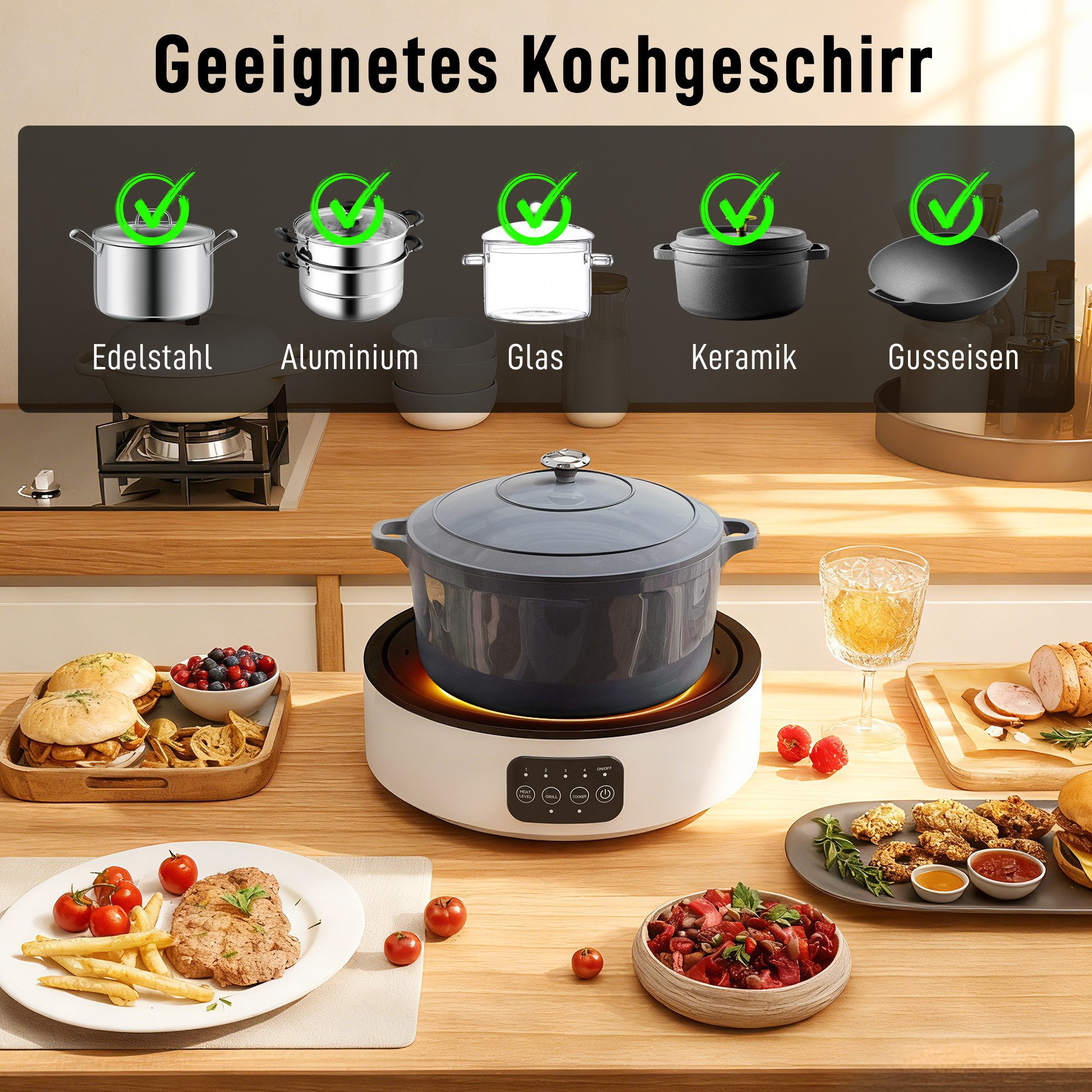 HOMCOM Elektro-Kochfeld 800-292V90WT Glaskeramikkochfeld, mit 4 Heizstufen, Fettauffangschale, für Alle Töpfe – Bild 5 von 5
