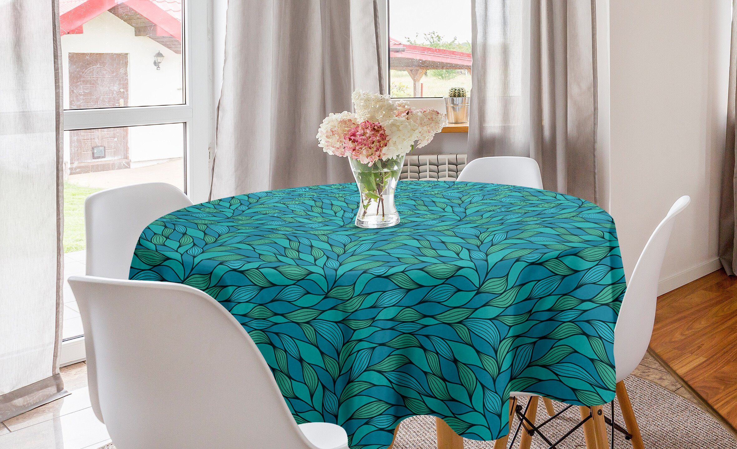 Abakuhaus Tischdecke Kreis Tischdecke Abdeckung für Esszimmer Küche Dekoration, Teal Abstract Wave Ozean Motiv