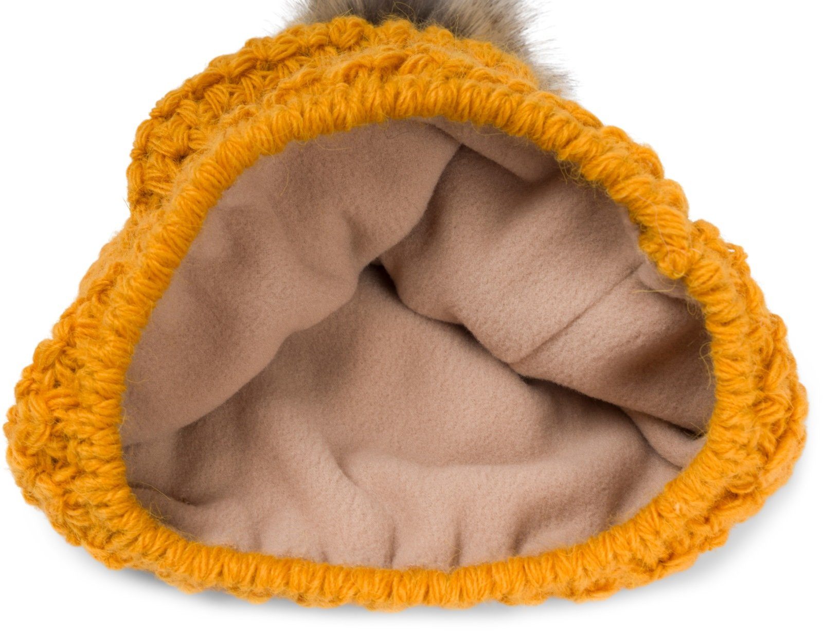 styleBREAKER Bommelmütze Kinder Bommelmütze V-Muster Gehäkelt (1-St)