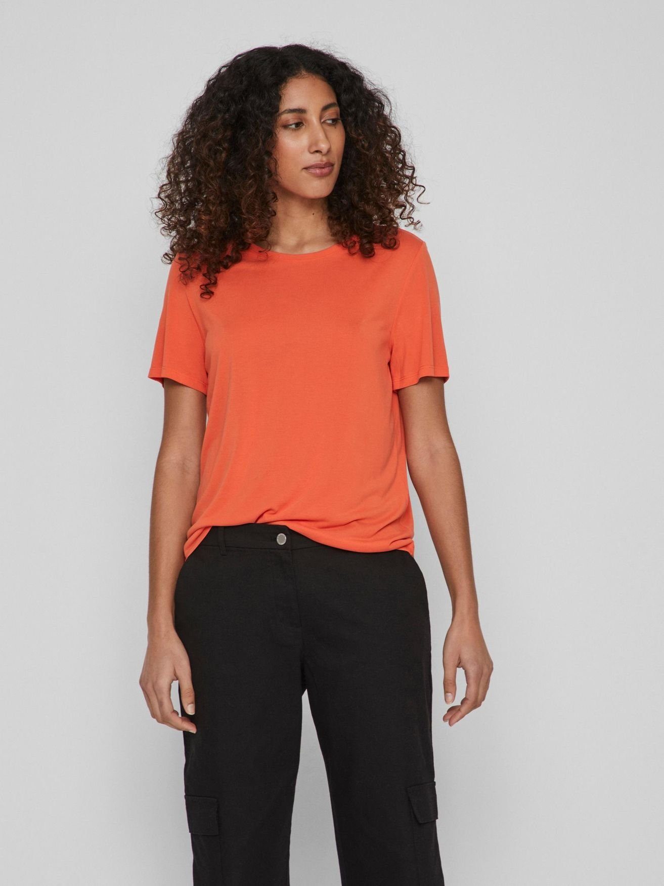 Vila T-Shirt Basic T-Shirt Kurzarm Rundhals Top Oberteil VIMODALA 4870 in Orange