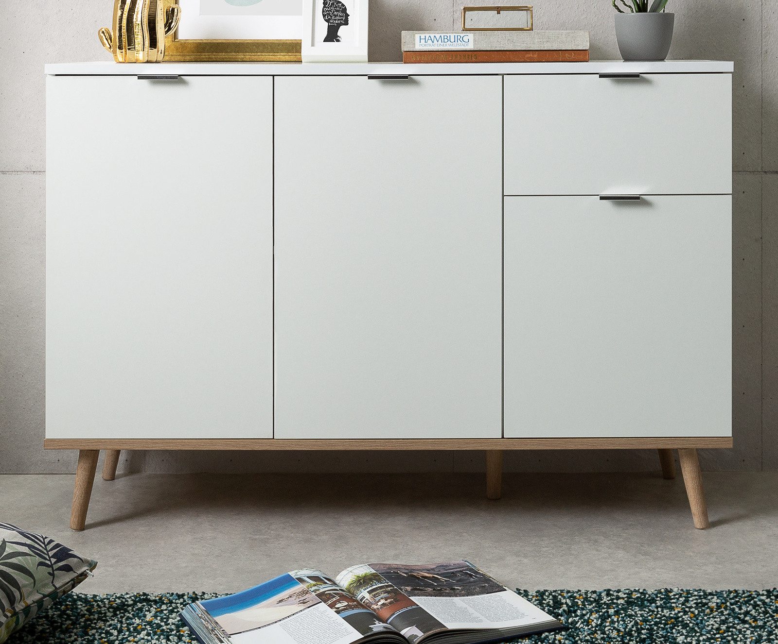 Furn.Design Kommode Lundby (Sideboard in weiß und Eiche Sonoma, Breite 120 cm), skandinavisches Design