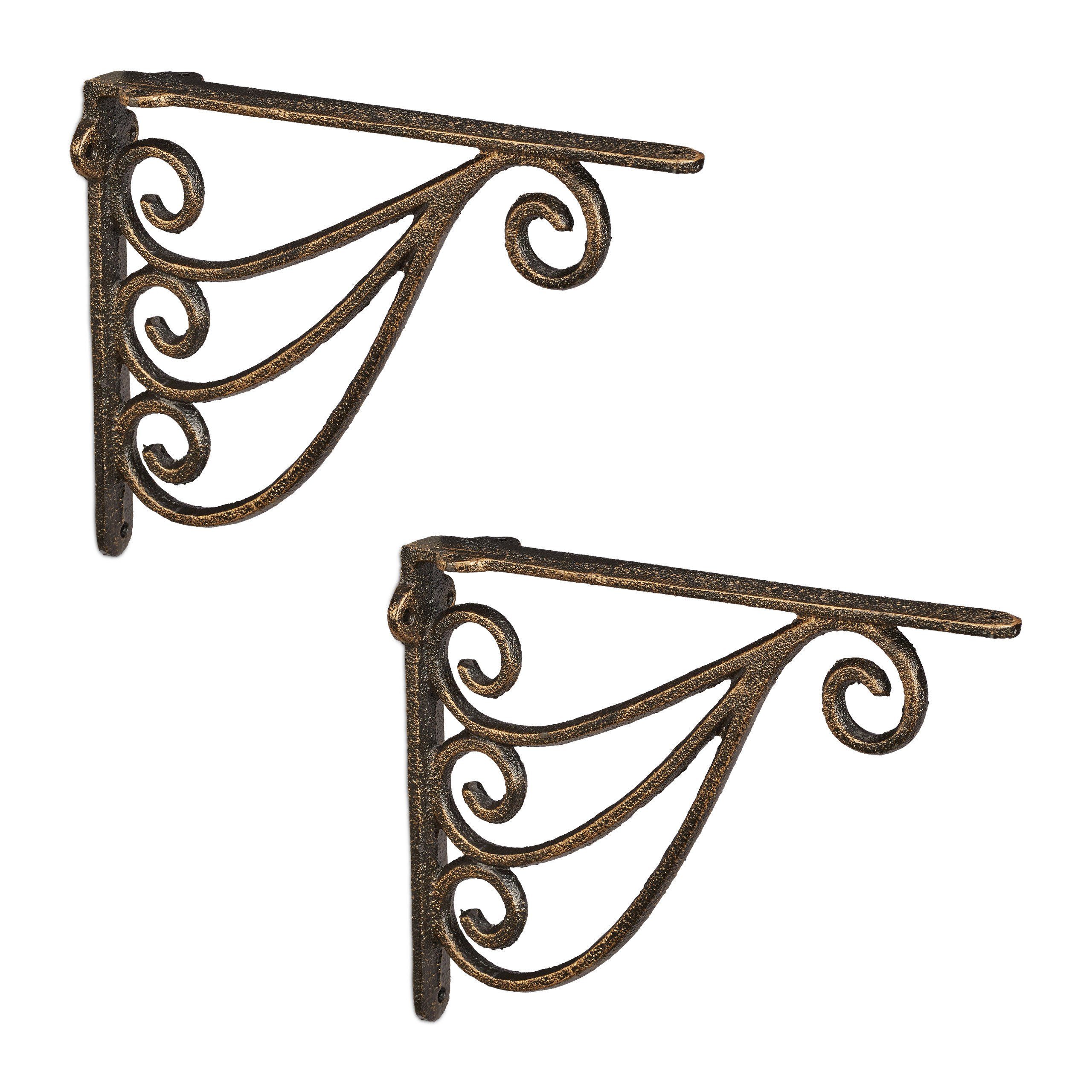 relaxdays Wandregalhalter Regalwinkel 2er Set Ornamente, Bronze