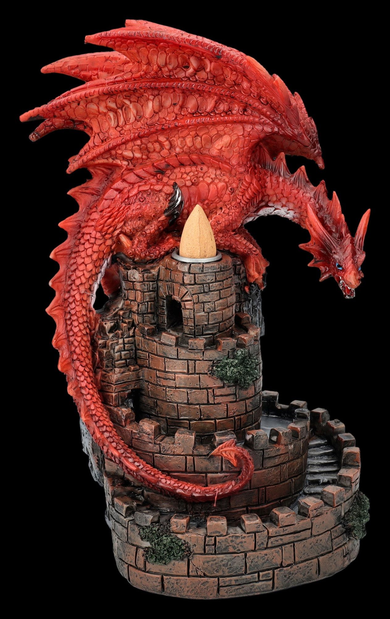 Figuren Shop GmbH Räuchermännchen Rückfluss-Räucherhalter Drache auf Burg - Crimson Keep - Dekoration