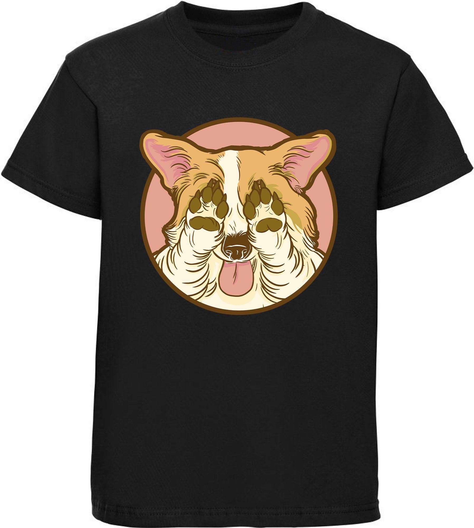 MyDesign24 Print-Shirt bedrucktes Kinder Hunde T-Shirt - Corgi der seine Augen zu hält Baumwollshirt mit Aufdruck, i226 schwarz