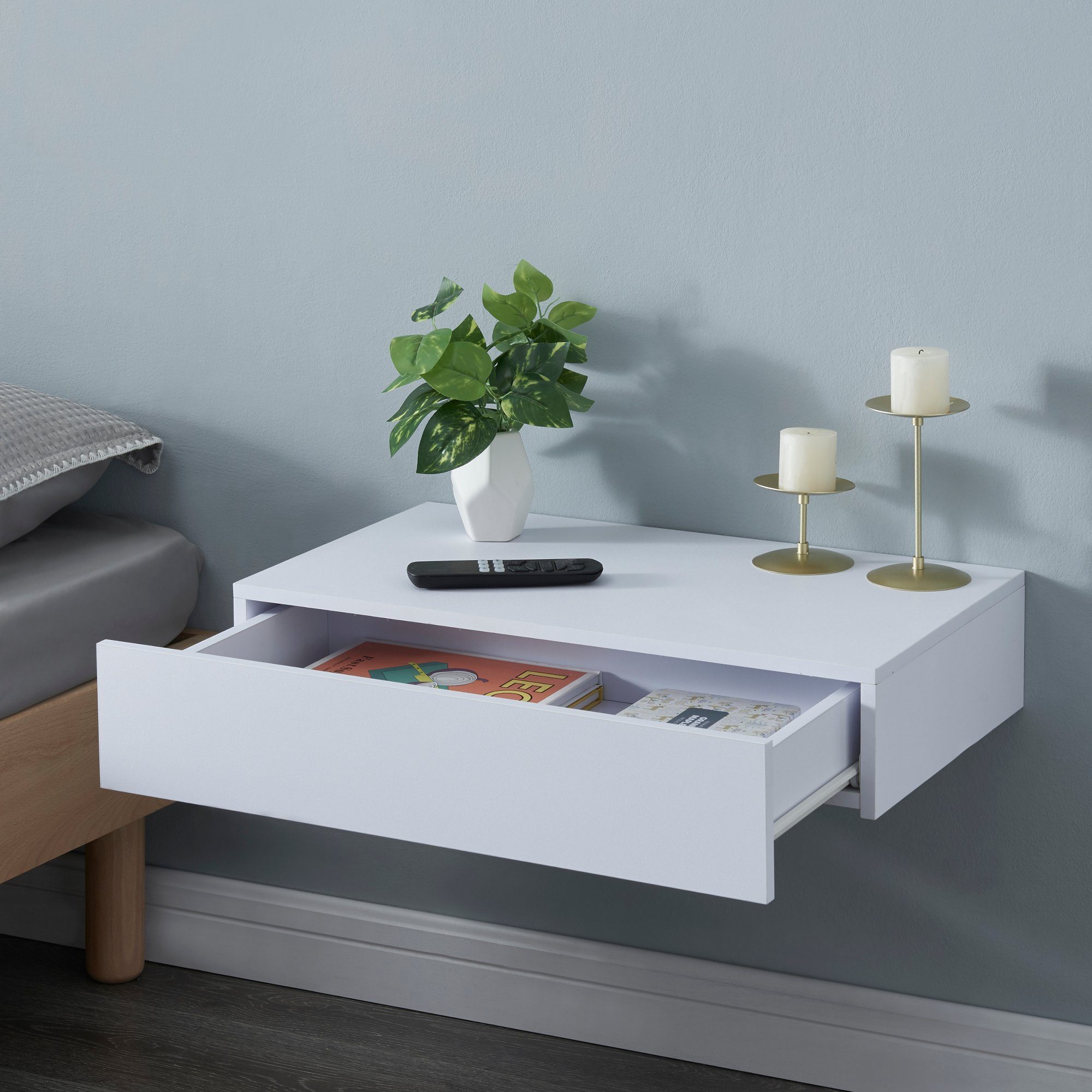 en.casa Wandregal, »Kärsämäki« mit Schublade Weiß günstig online kaufen