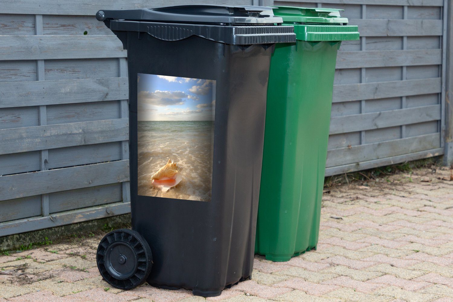 MuchoWow Wandsticker Muschel - Sticker, Abfalbehälter Himmel St), Mülleimer-aufkleber, Mülltonne, - Meer (1 Container