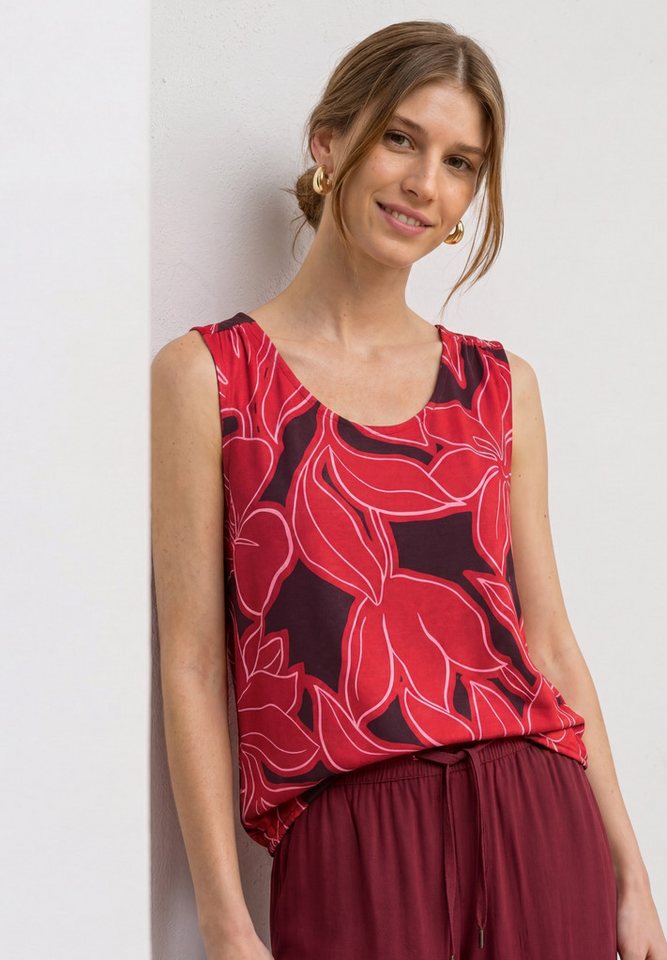 STREET ONE Shirttop Sommertop bedruckt mit V-Neck und Elastiksaum
