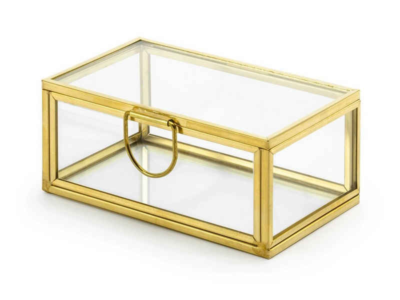 partydeco Geschenkbox, Box aus Glas mit Metallrand 9x5x4cm klar transparent / gold metallic