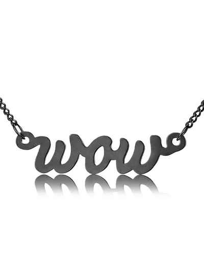 modabilé Kette mit Anhänger »WOW Halskette«, Damen Silberkette 42cm +5cm mit Schriftzug Sterling Silber 925