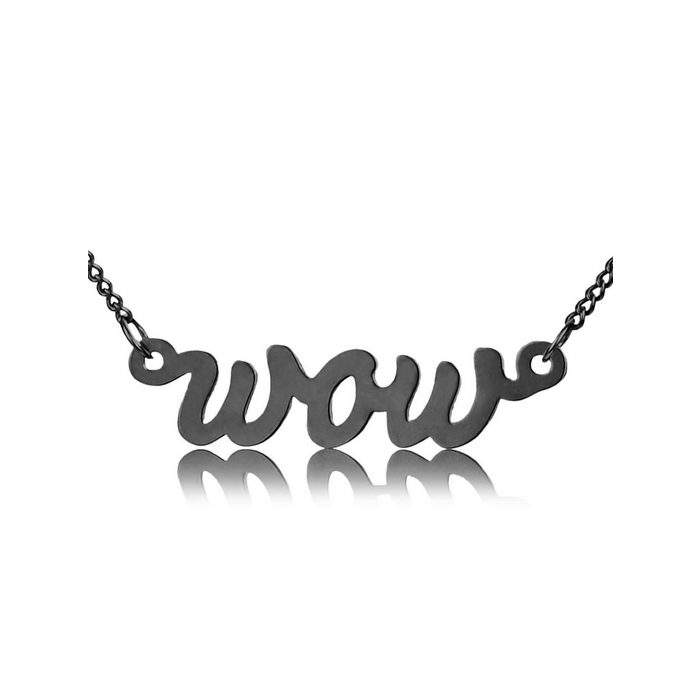 modabilé Kette mit Anhänger WOW Halskette Damen Silberkette 42cm +5cm mit Schriftzug Sterling Silber 925
