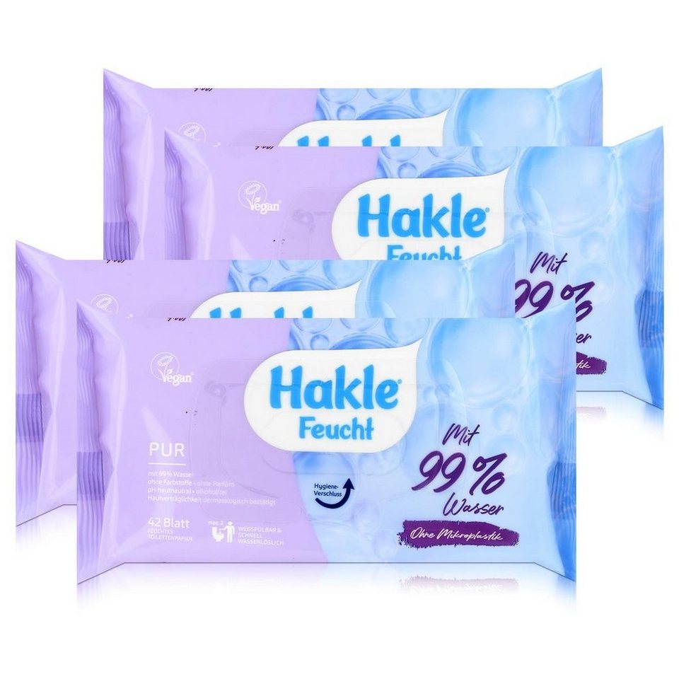 HAKLE feuchtes Toilettenpapier Hakle Feucht Pur mit 99% Wasser 42 Blatt -  Toilettenpapier (4er Pack)