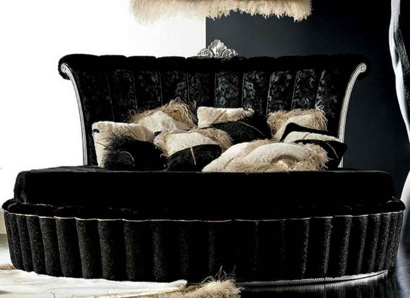 Casa Padrino Rundbett Rundbett Schwarz / Silber - Rundes Bett mit Matratze - Prunkvolle Schlafzimmer & Hotel Möbel - Erstklassische Qualität - Made in Italy