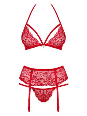 Obsessive Set: Soft-BH Dessous Set 838-SEG-3: BH, Strumpfhaltergürtel, String, in rot