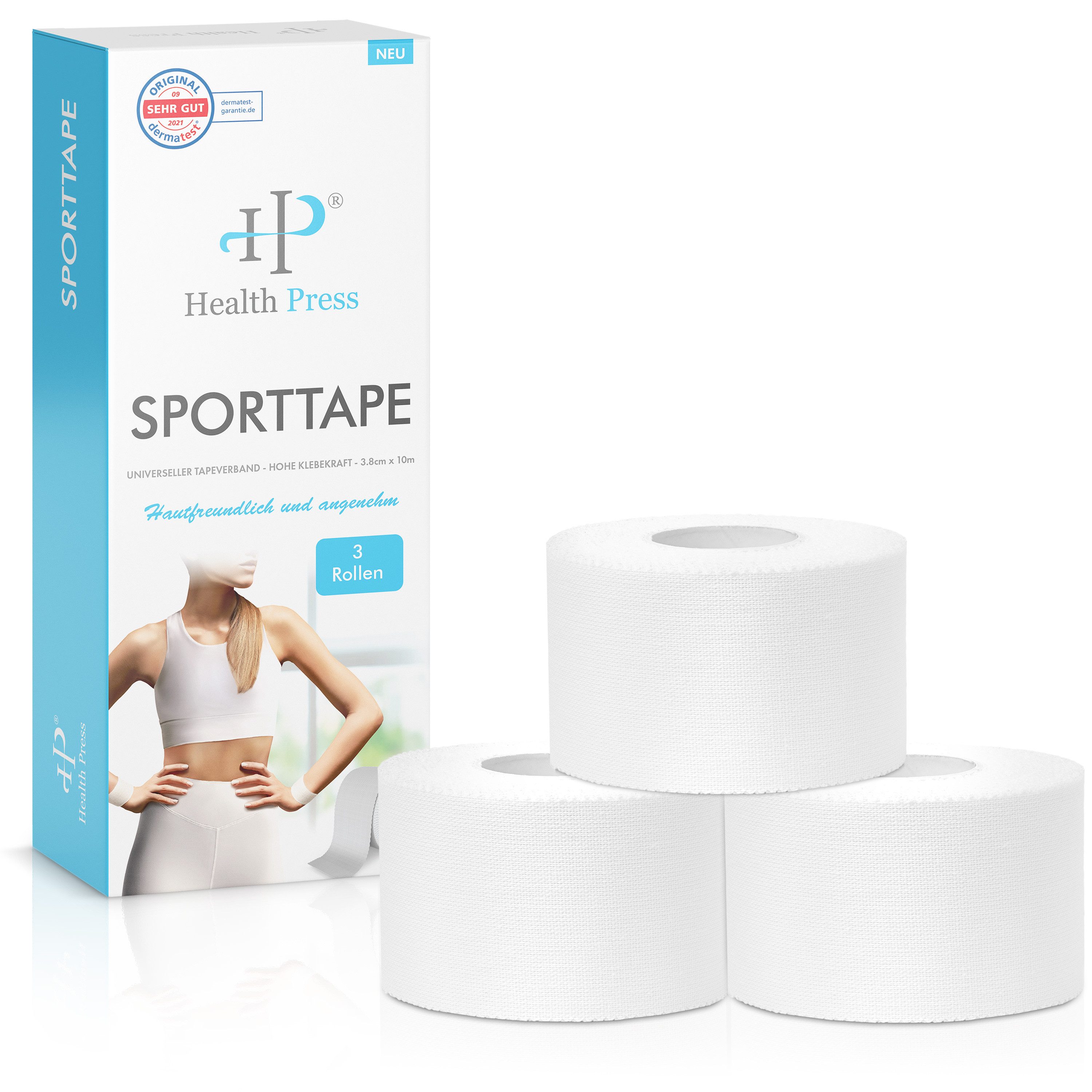 Health Press Bandage Sporttape - 3 Tape Rollen (3,8cm x 10m) (3-tlg)