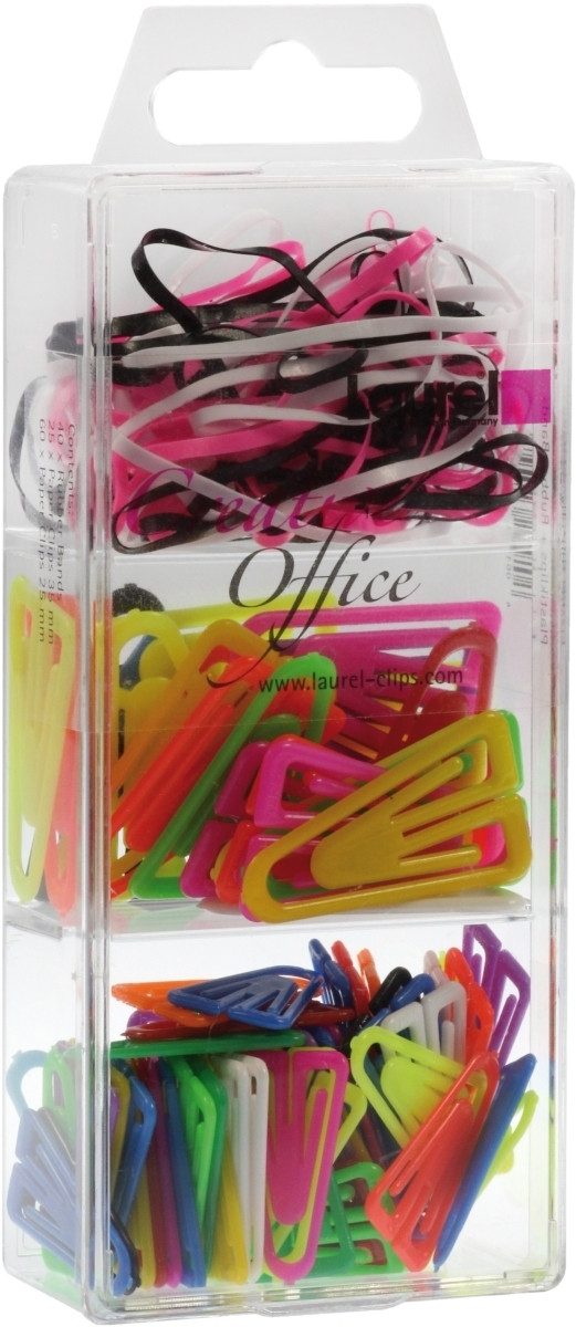 Büroklammer Trio-Box Gummi-Band, Plastikclips Inhalt 125 Teile